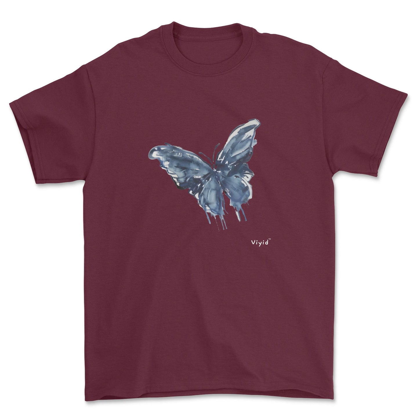 blue ink butterfly youth t-shirt maroon