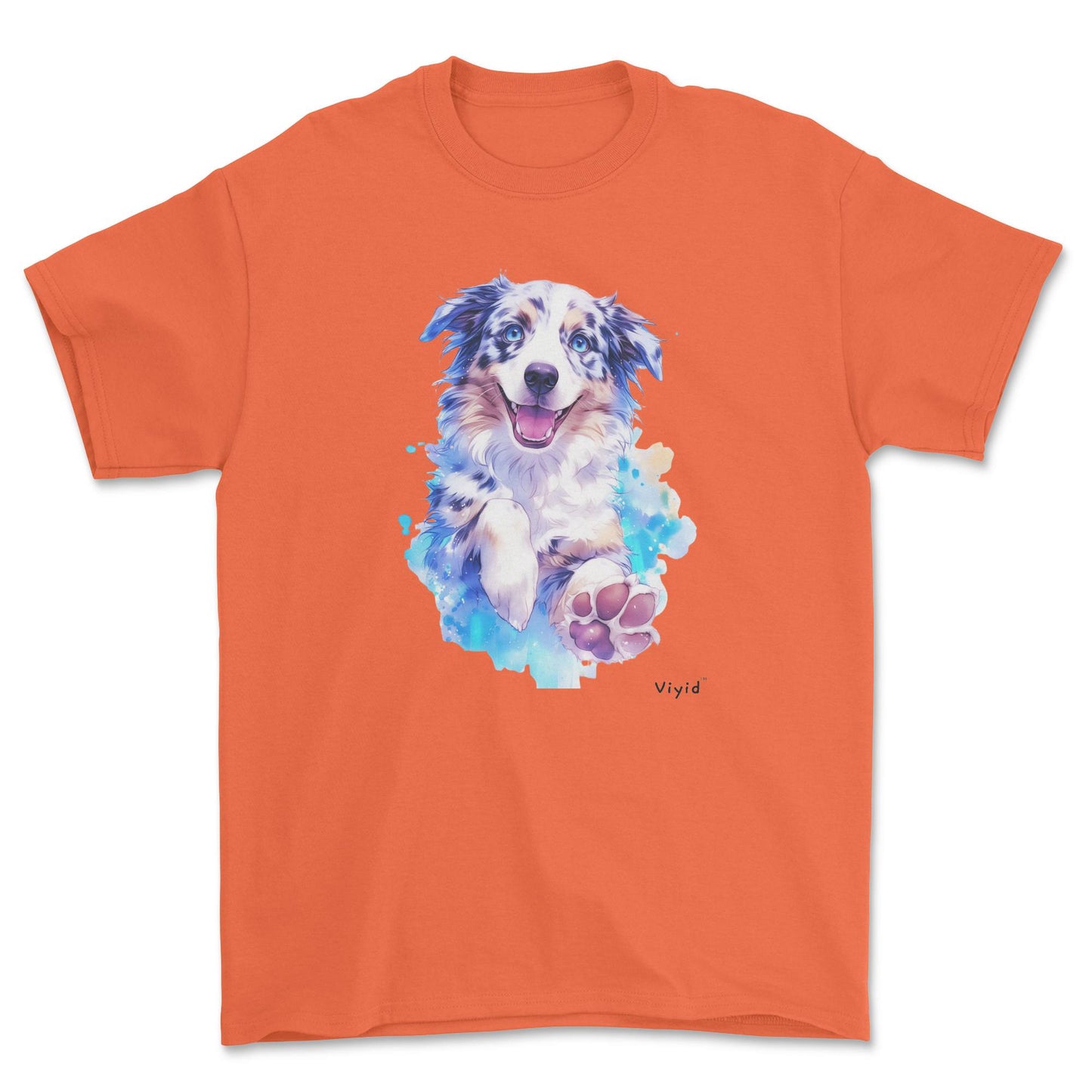 watercolor Australian Shepherd adult t-shirt orange