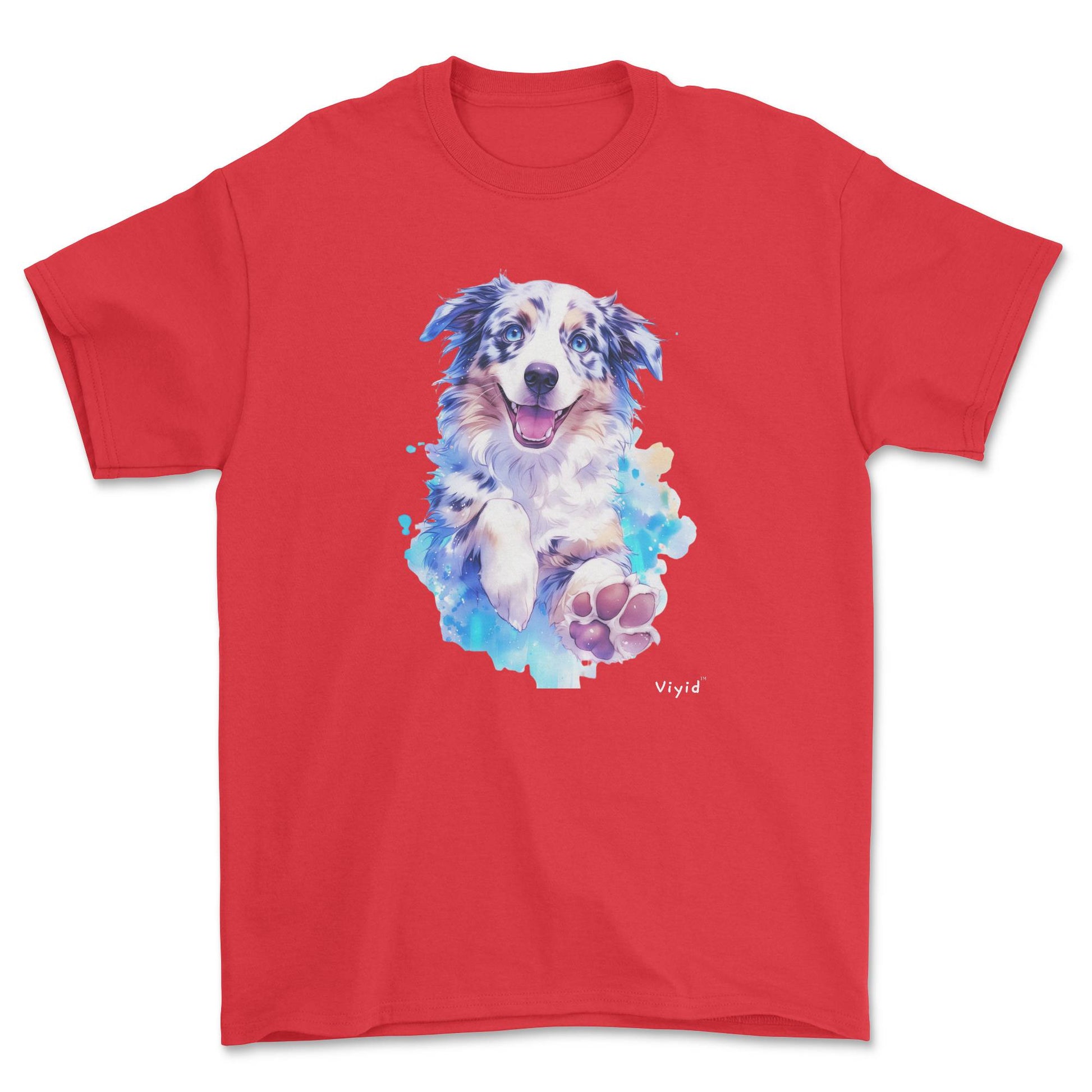 watercolor Australian Shepherd adult t-shirt red