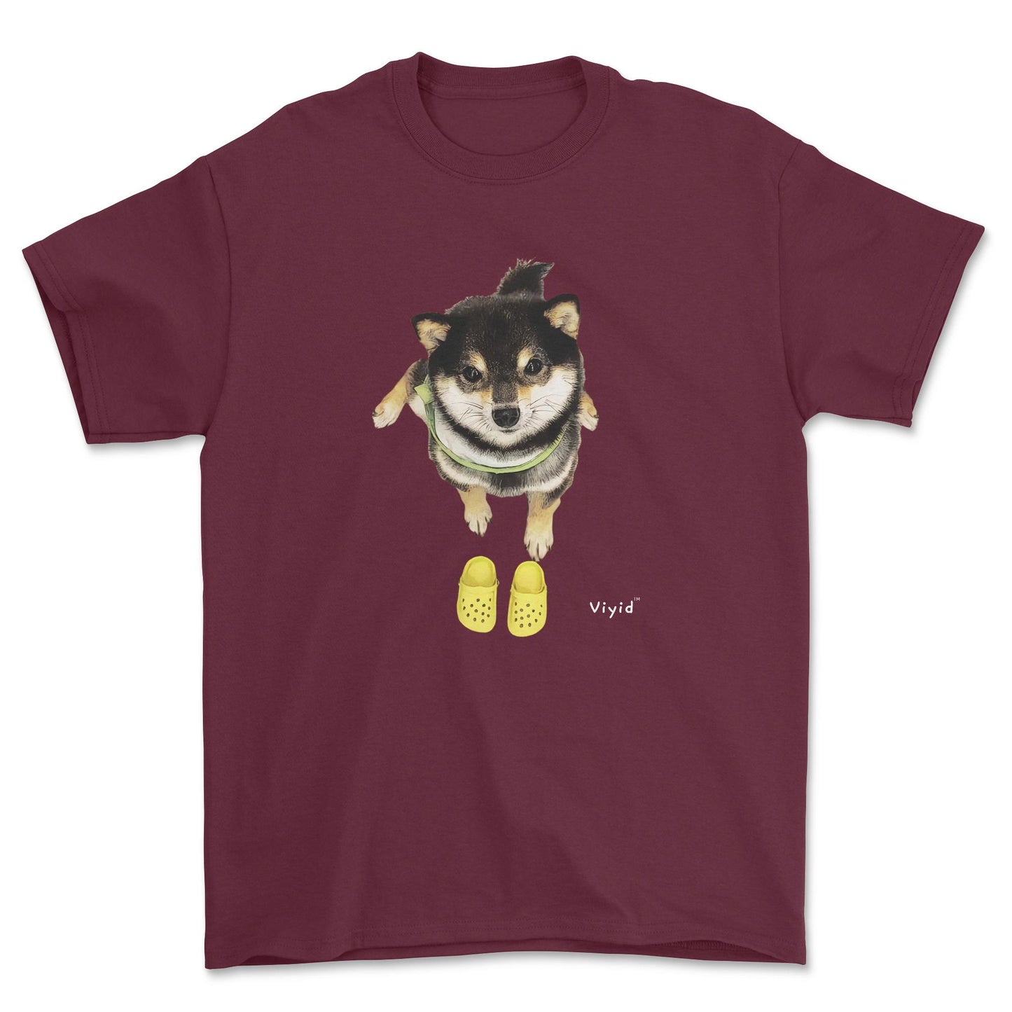 Welcome home Shiba Inu with crocs youth t-shirt maroon.