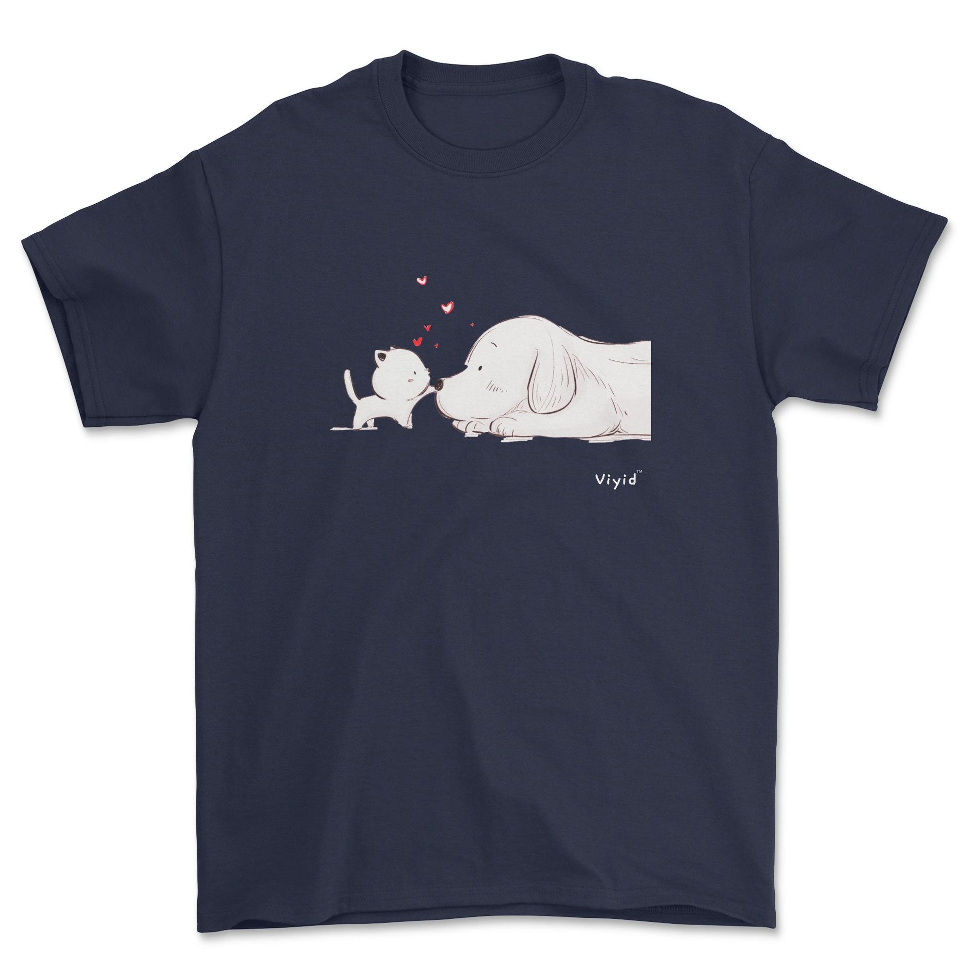 a kitty touching a puppy's nose signature youth t-shirt navy