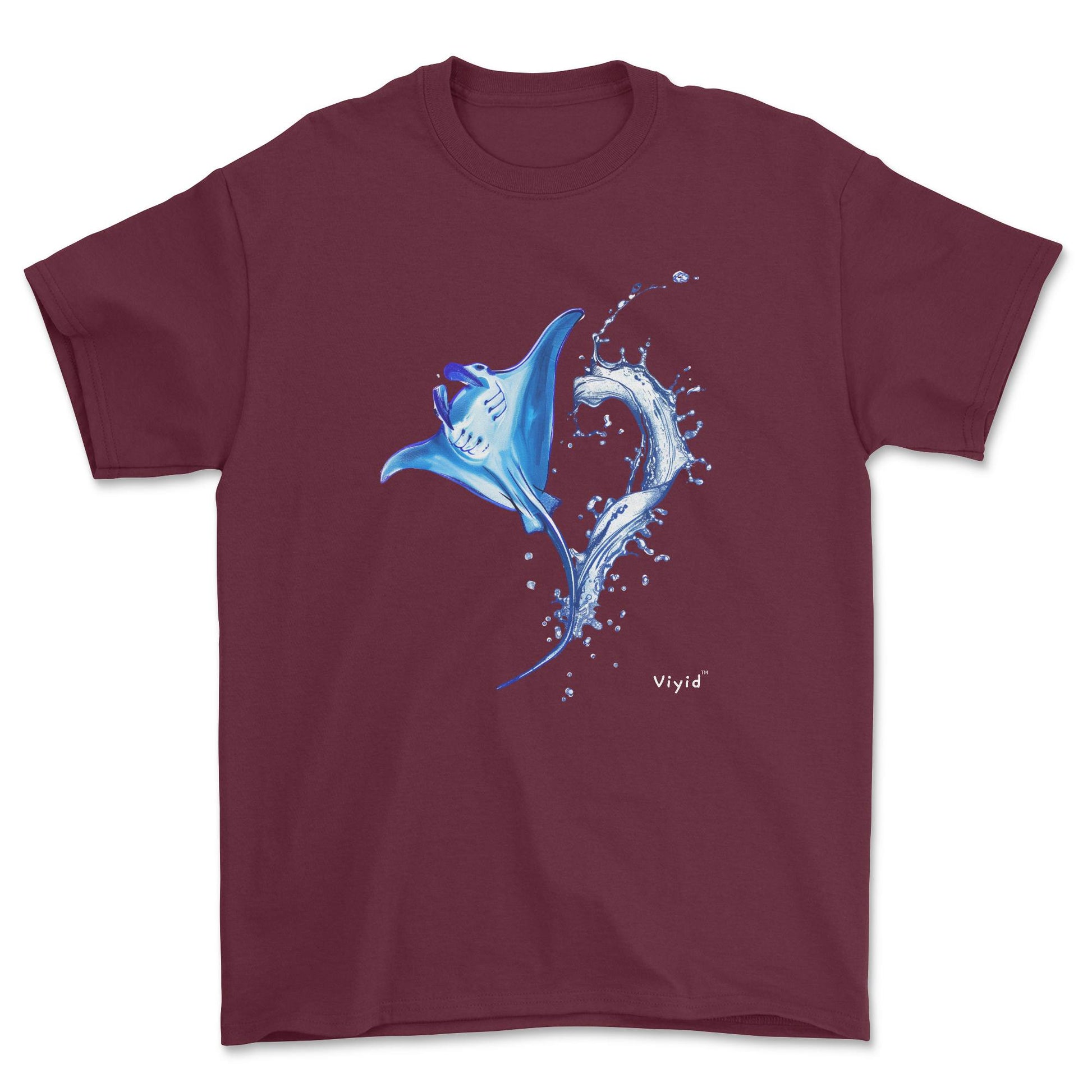 water splashing manta youth t-shirt maroon