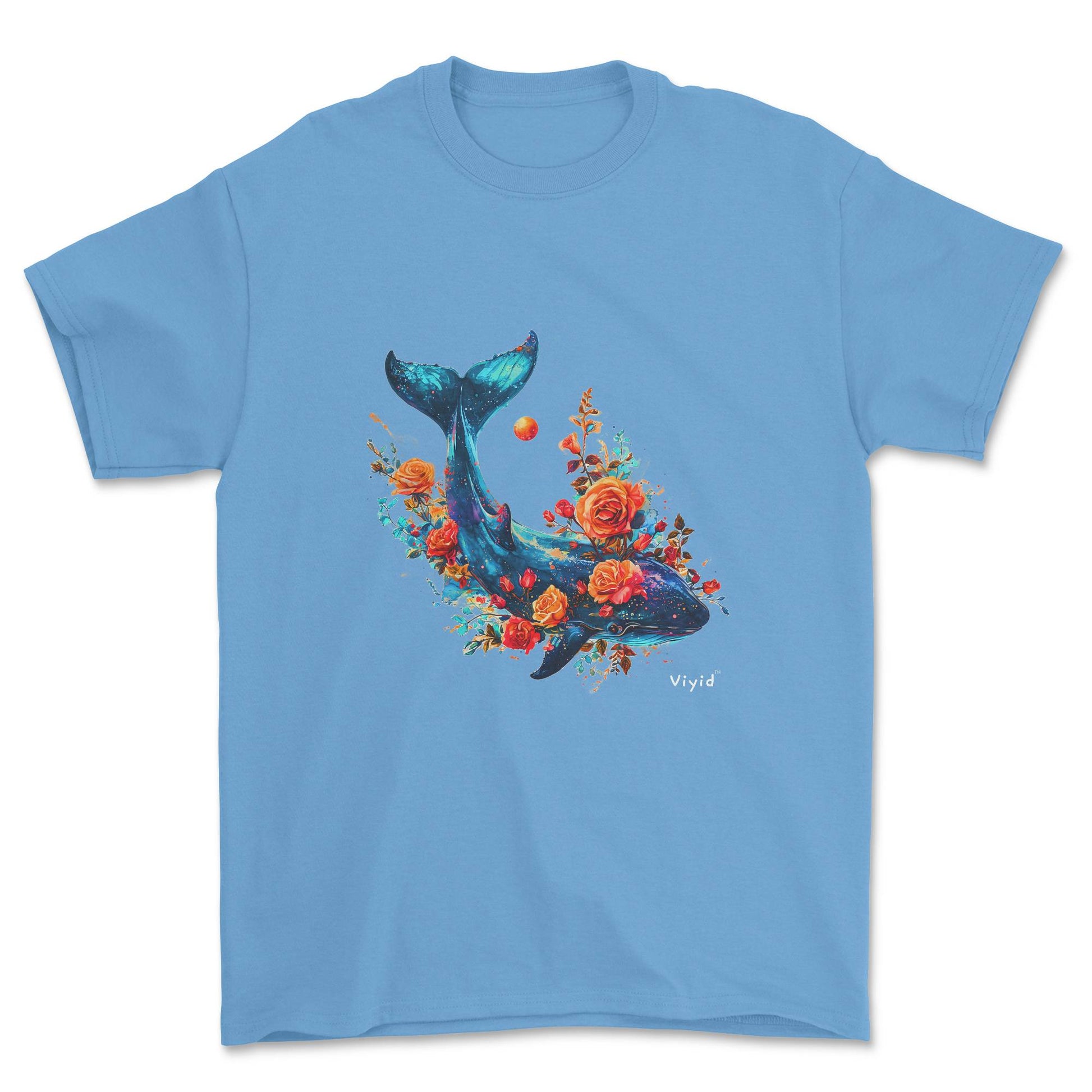 whale roses planets youth t-shirt carolina blue