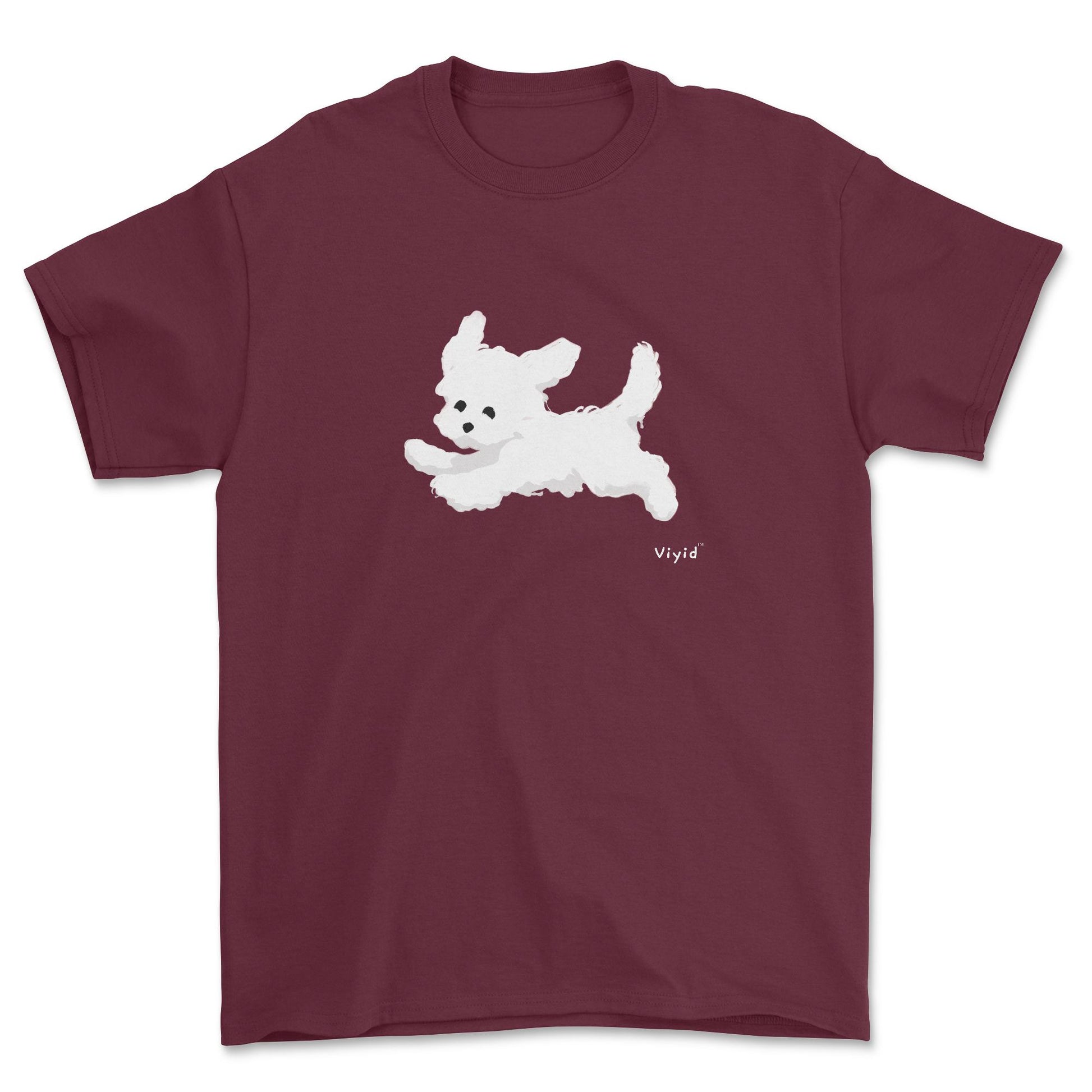 a running white Yorkie youth t-shirt maroon