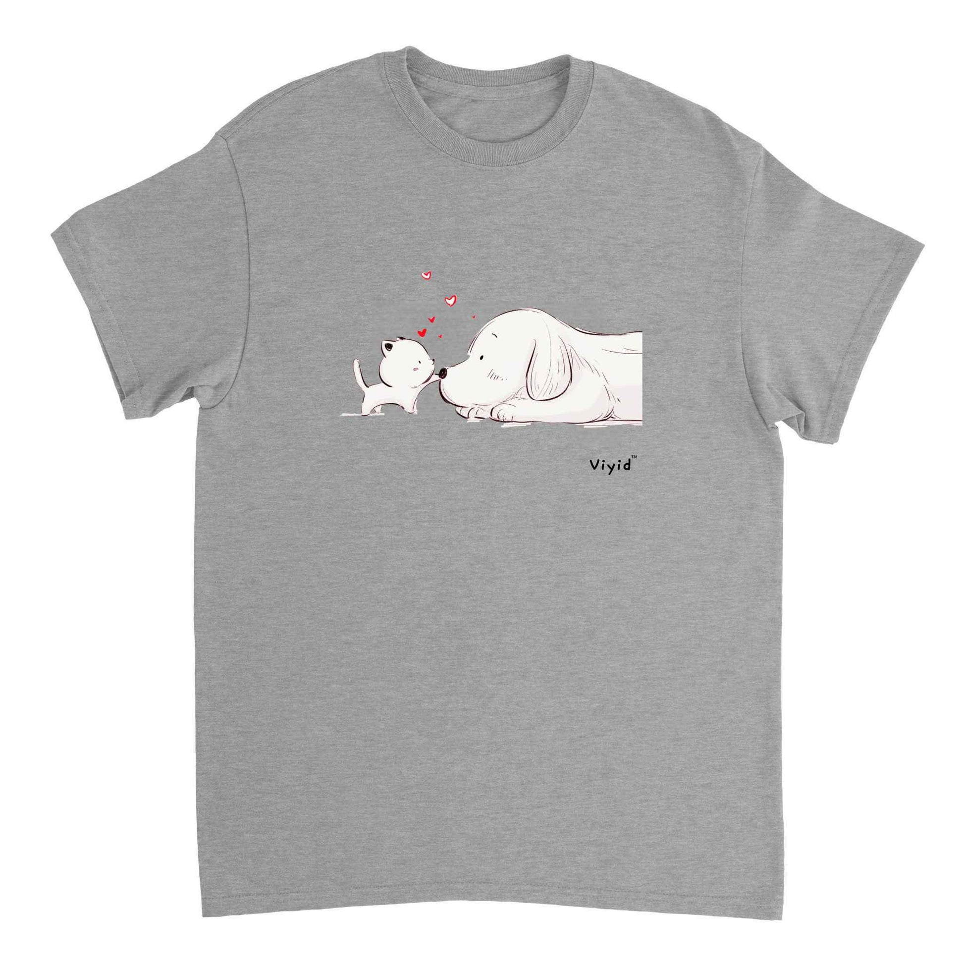 a kitty touching a puppy's nose designer adult t-shirt sports grey