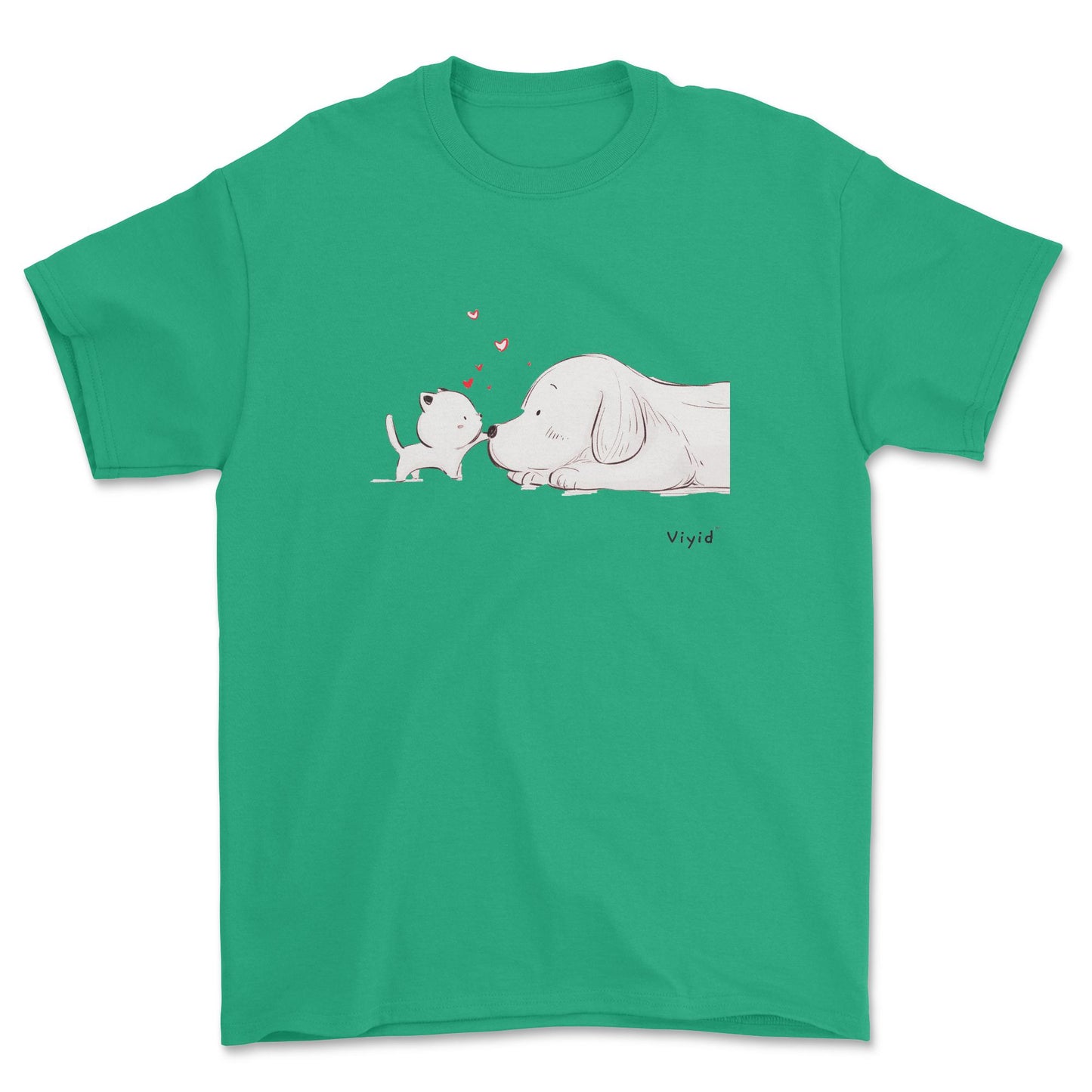 a kitty touching a puppy's nose signature youth t-shirt irish green