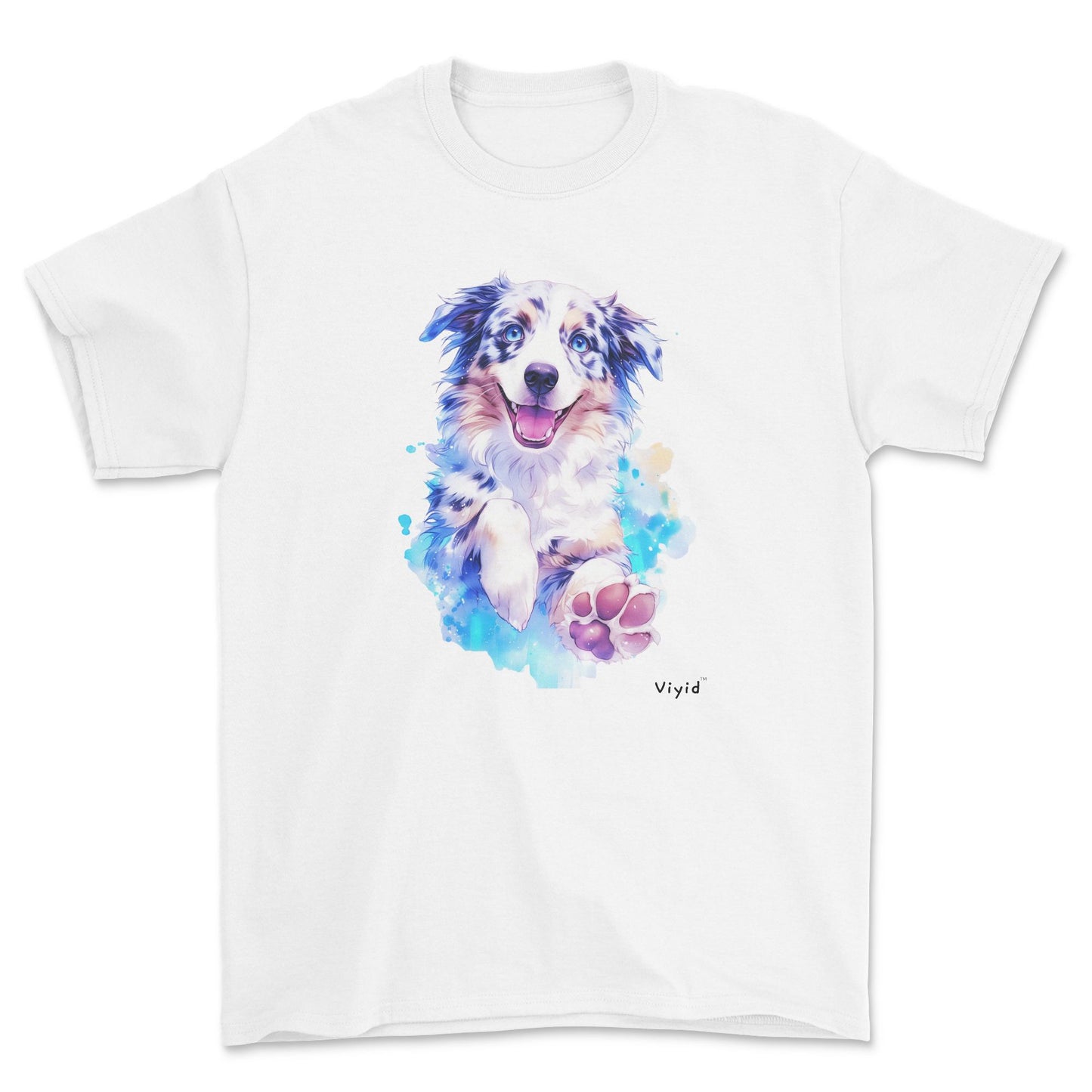 watercolor Australian Shepherd adult t-shirt white