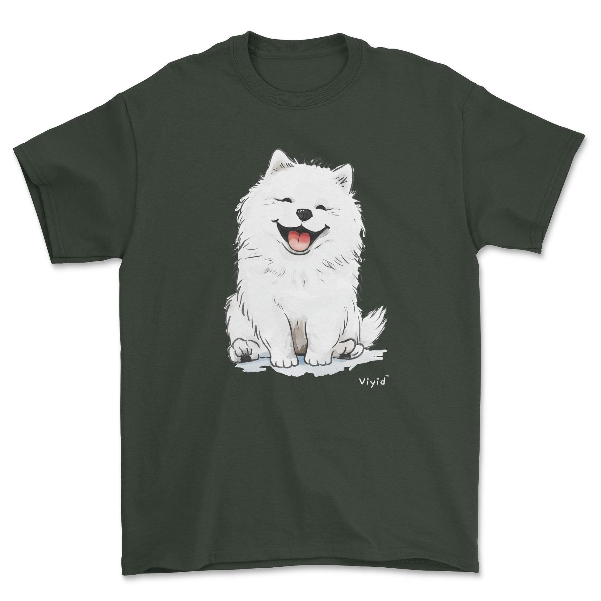 smiling samoyed dog youth t-shirt forest green