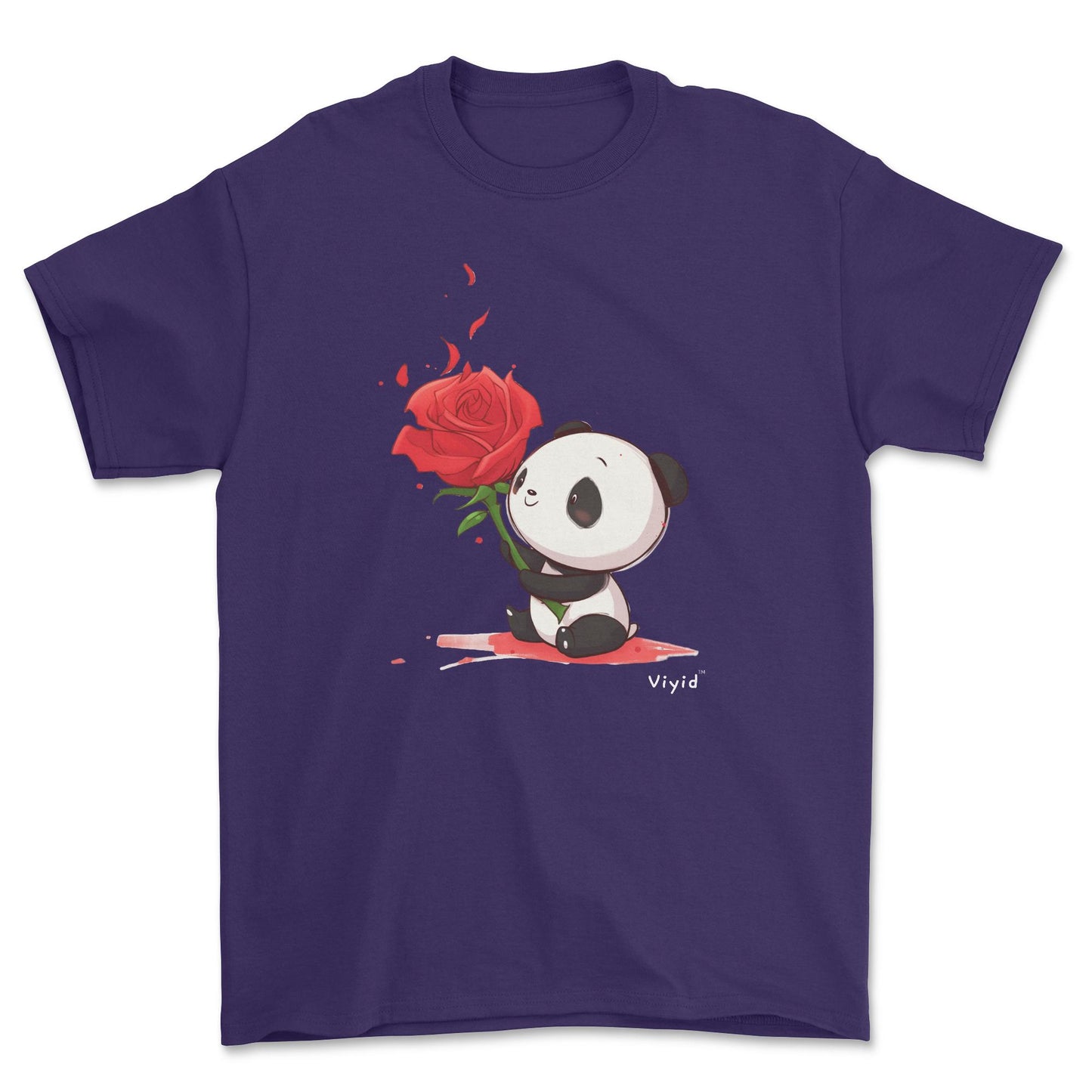 rose holding panda youth t-shirt purple