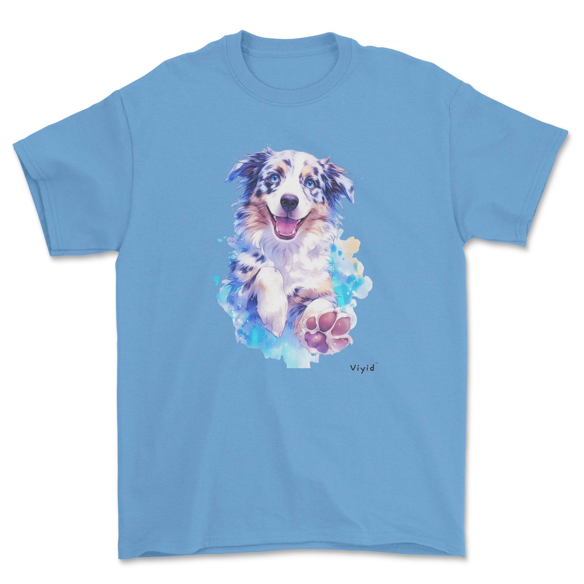 watercolor Australian Shepherd adult t-shirt carolina blue