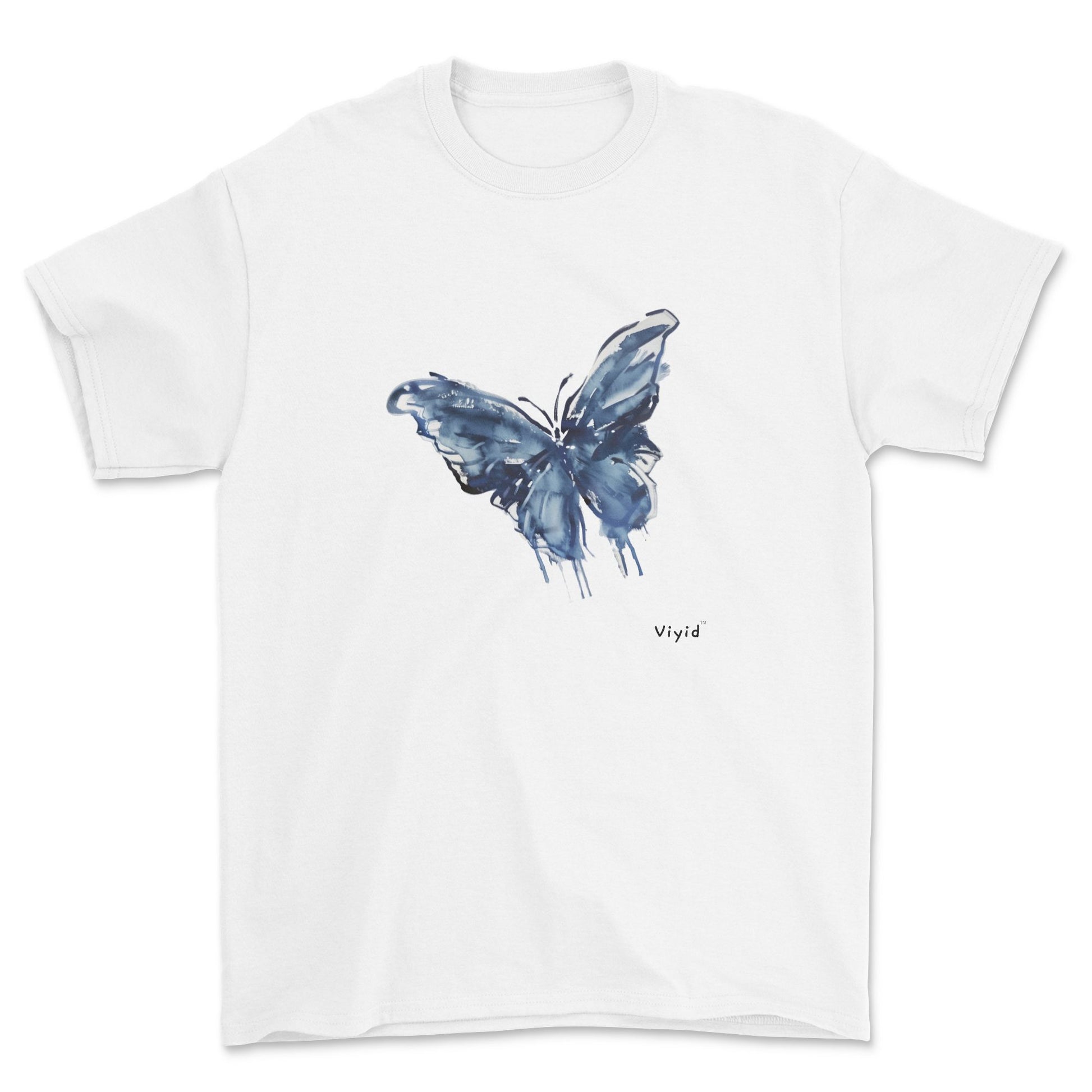 blue ink butterfly youth t-shirt white