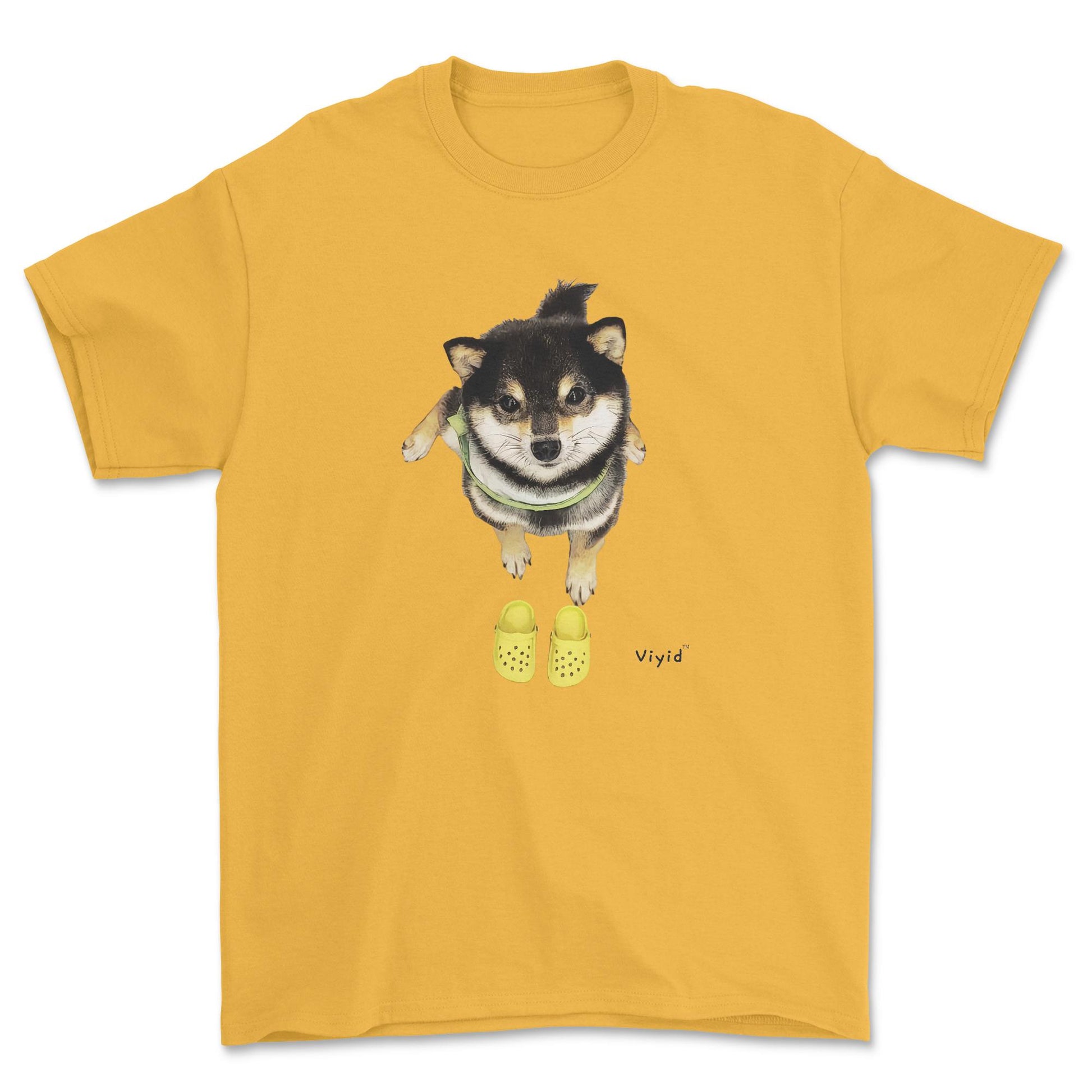 Welcome home Shiba Inu with crocs adult t-shirt gold.