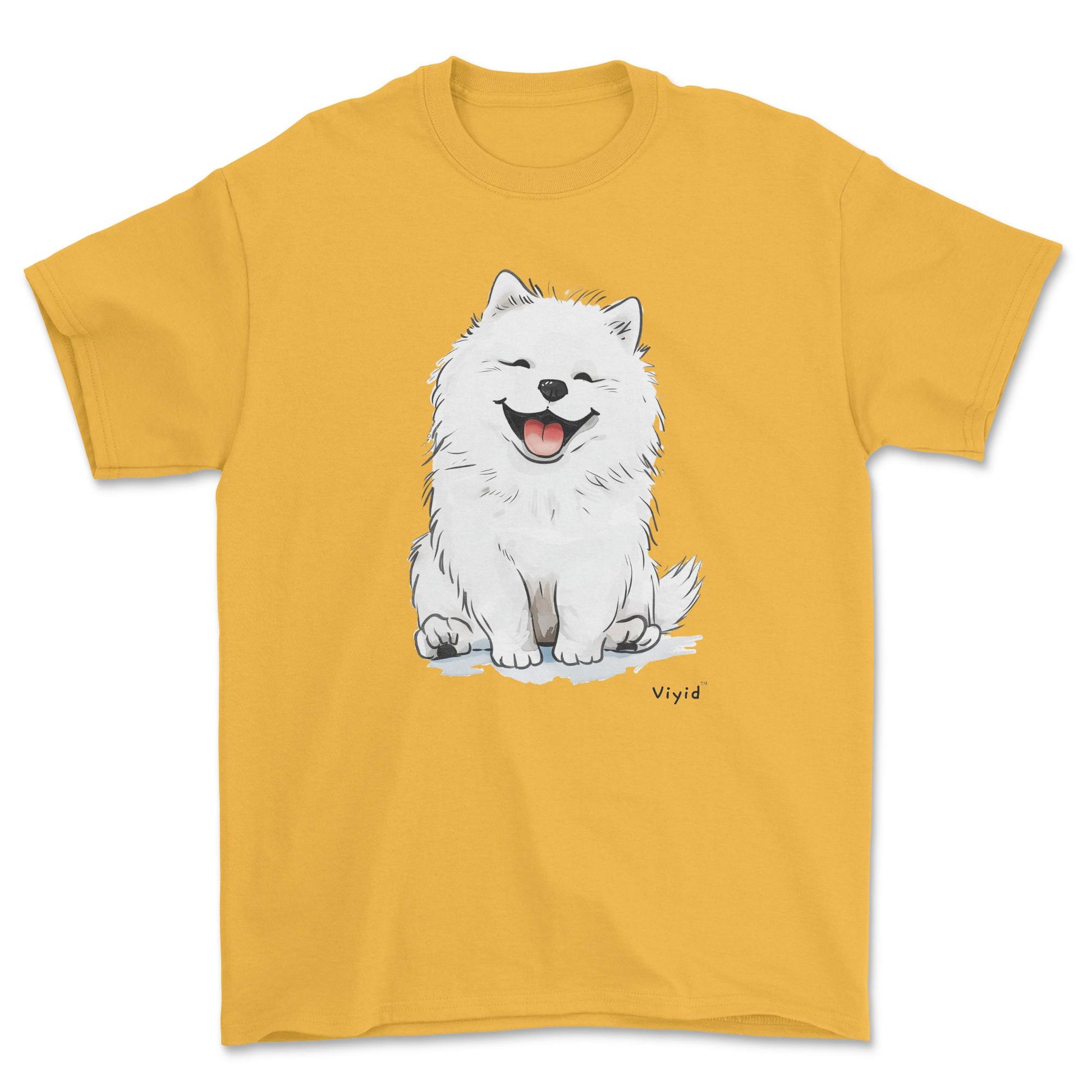 smiling samoyed dog adult t-shirt gold