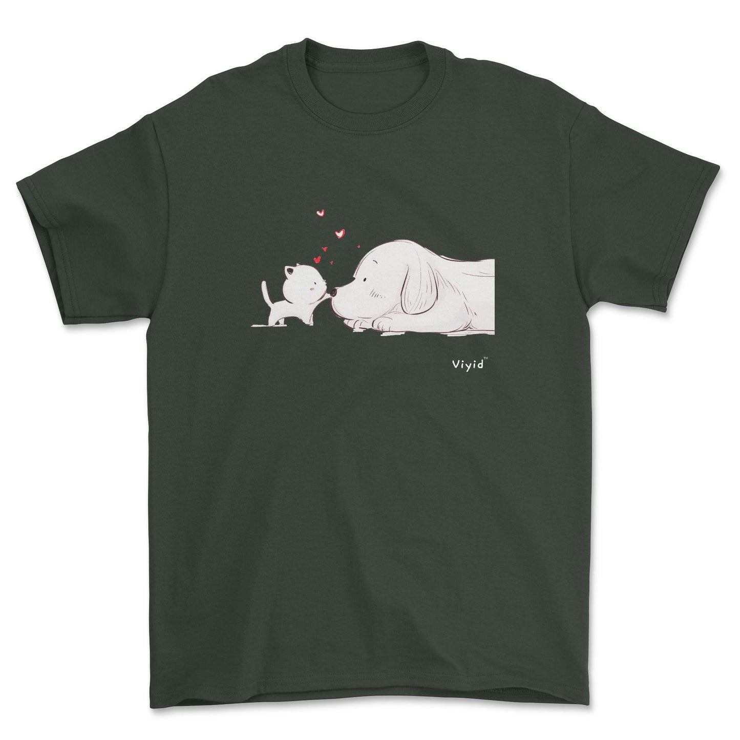 a kitty touching a puppy's nose designer adult t-shirt forest green