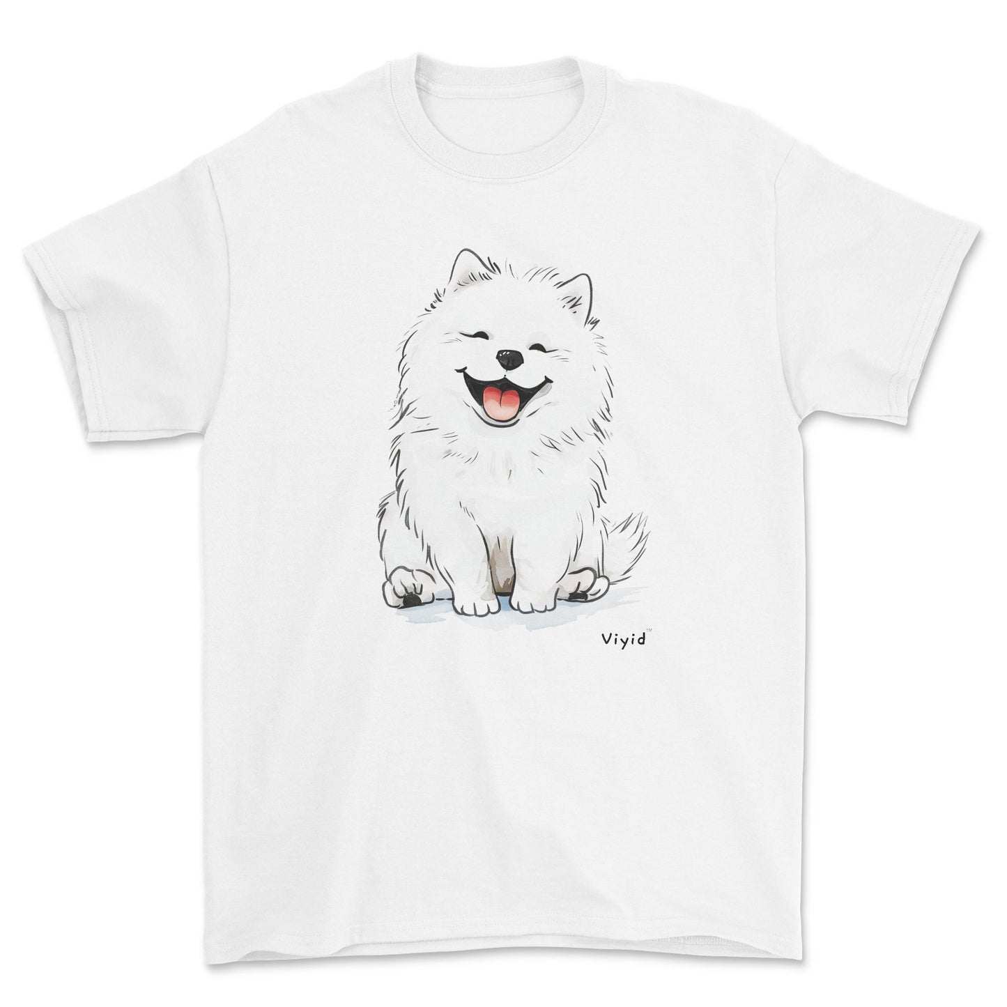 smiling samoyed dog youth t-shirt white