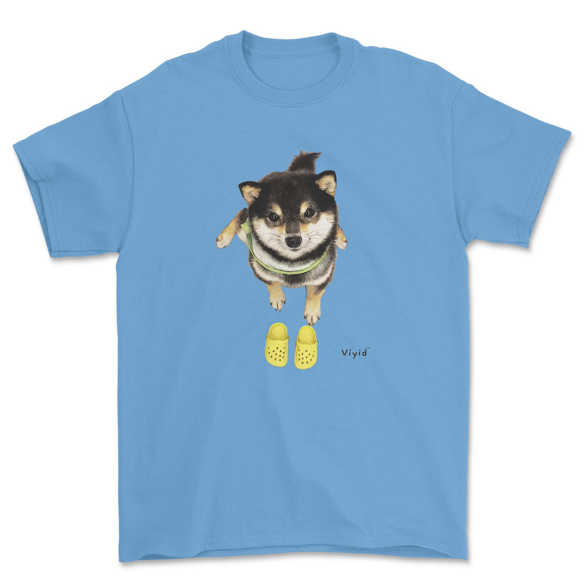 Welcome home Shiba Inu with crocs youth t-shirt carolina blue.