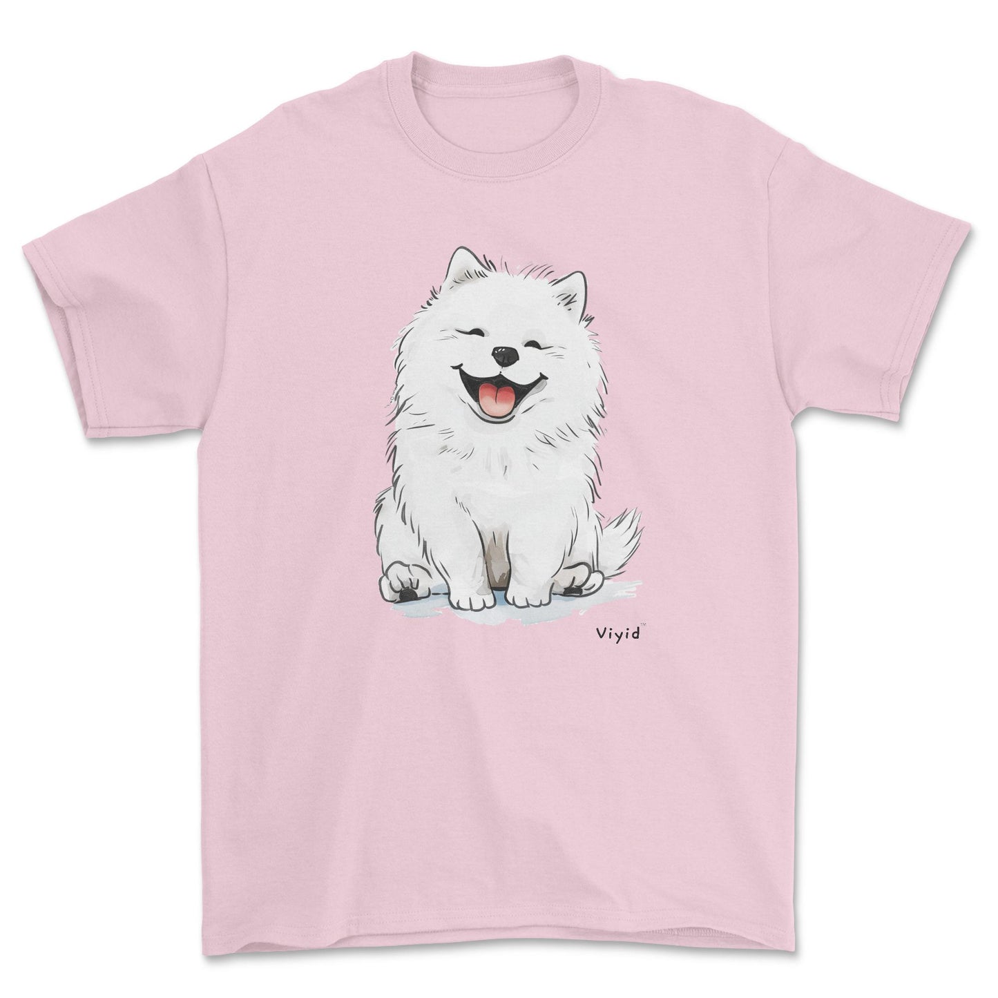 smiling samoyed dog youth t-shirt light pink