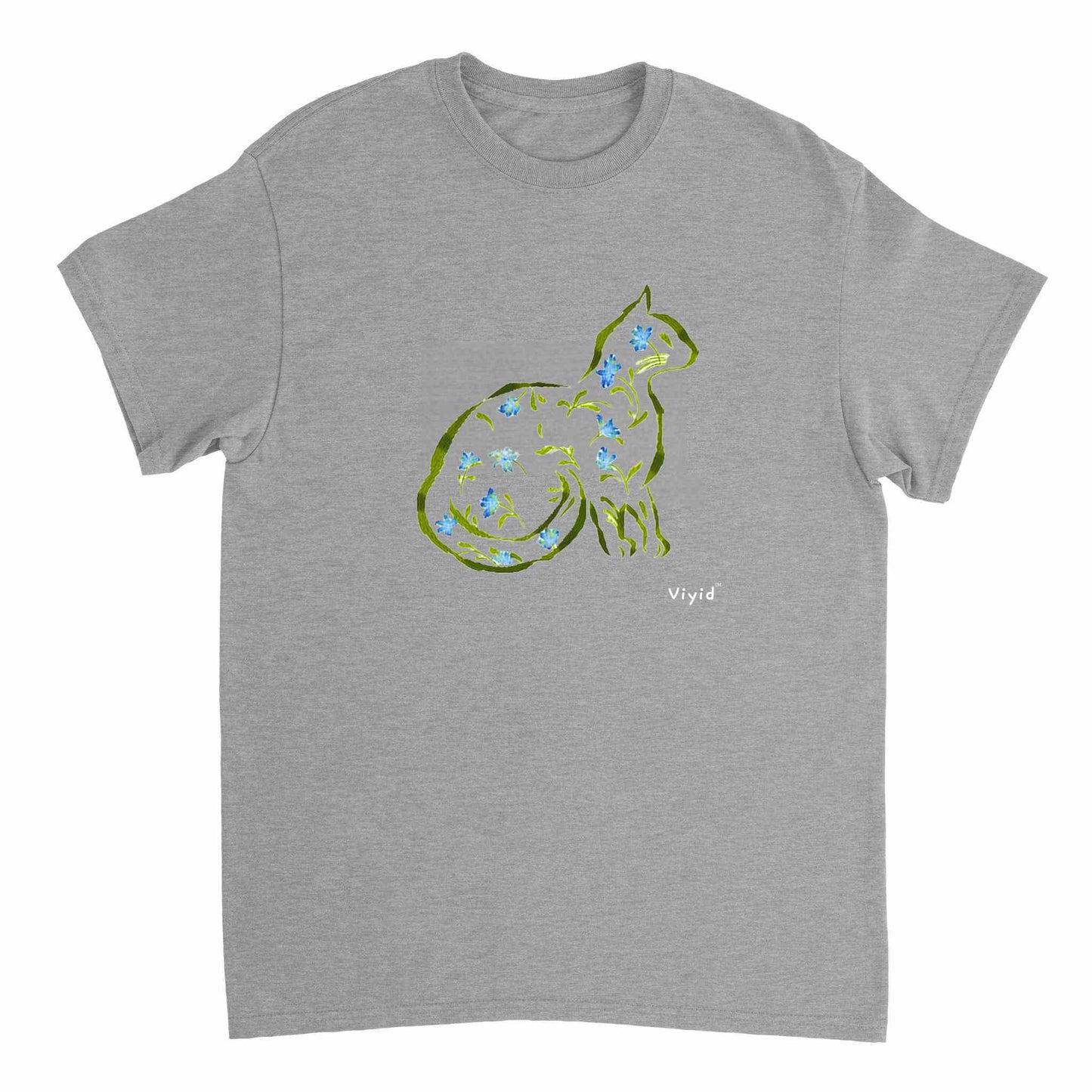 Cat silhouette with leaves and flowers youth t-shirt sports grey.