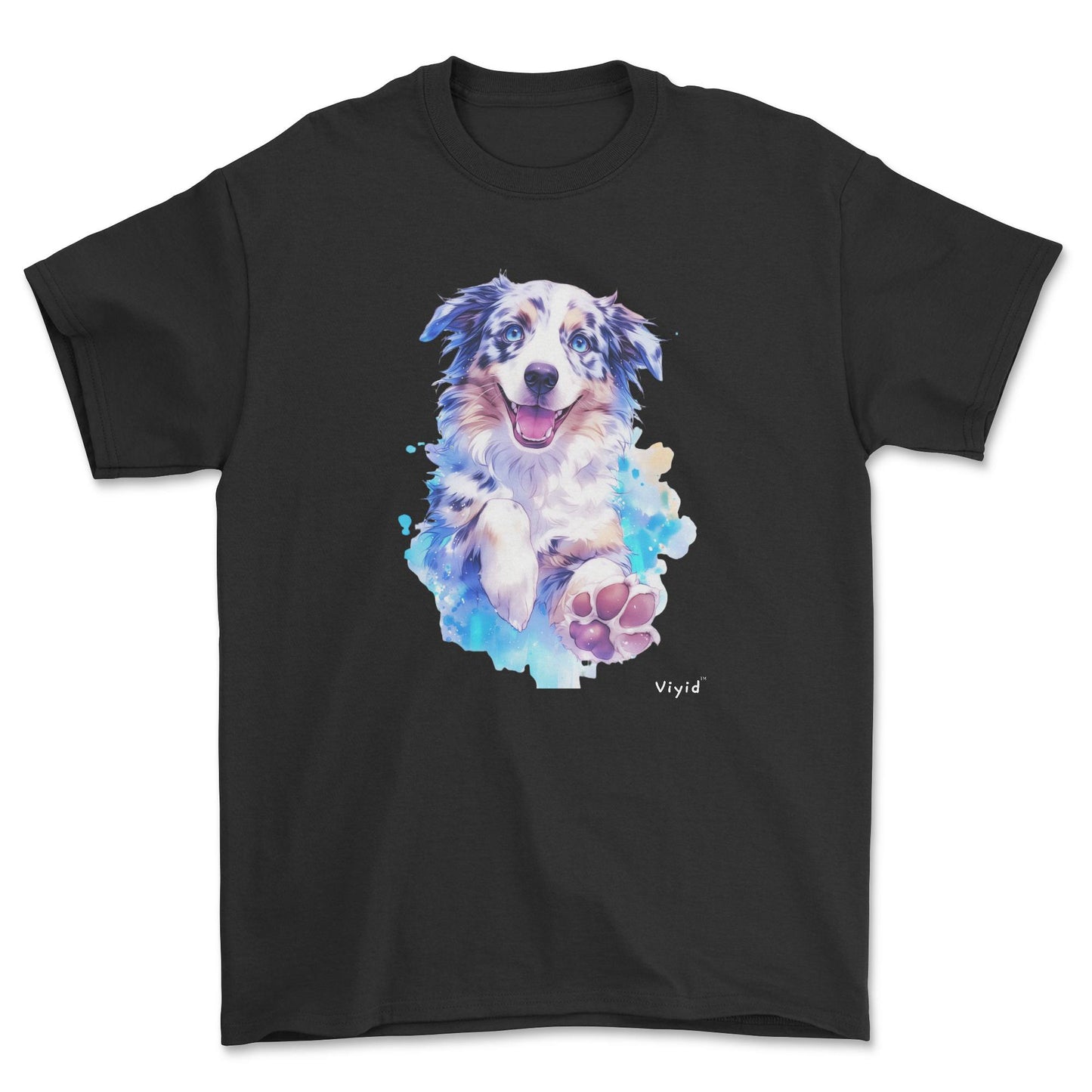 watercolor Australian Shepherd adult t-shirt black