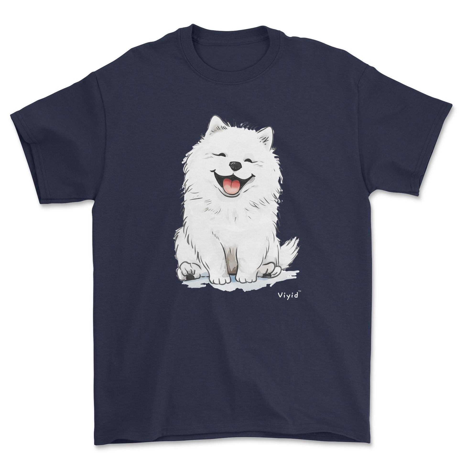 smiling samoyed dog youth t-shirt navy