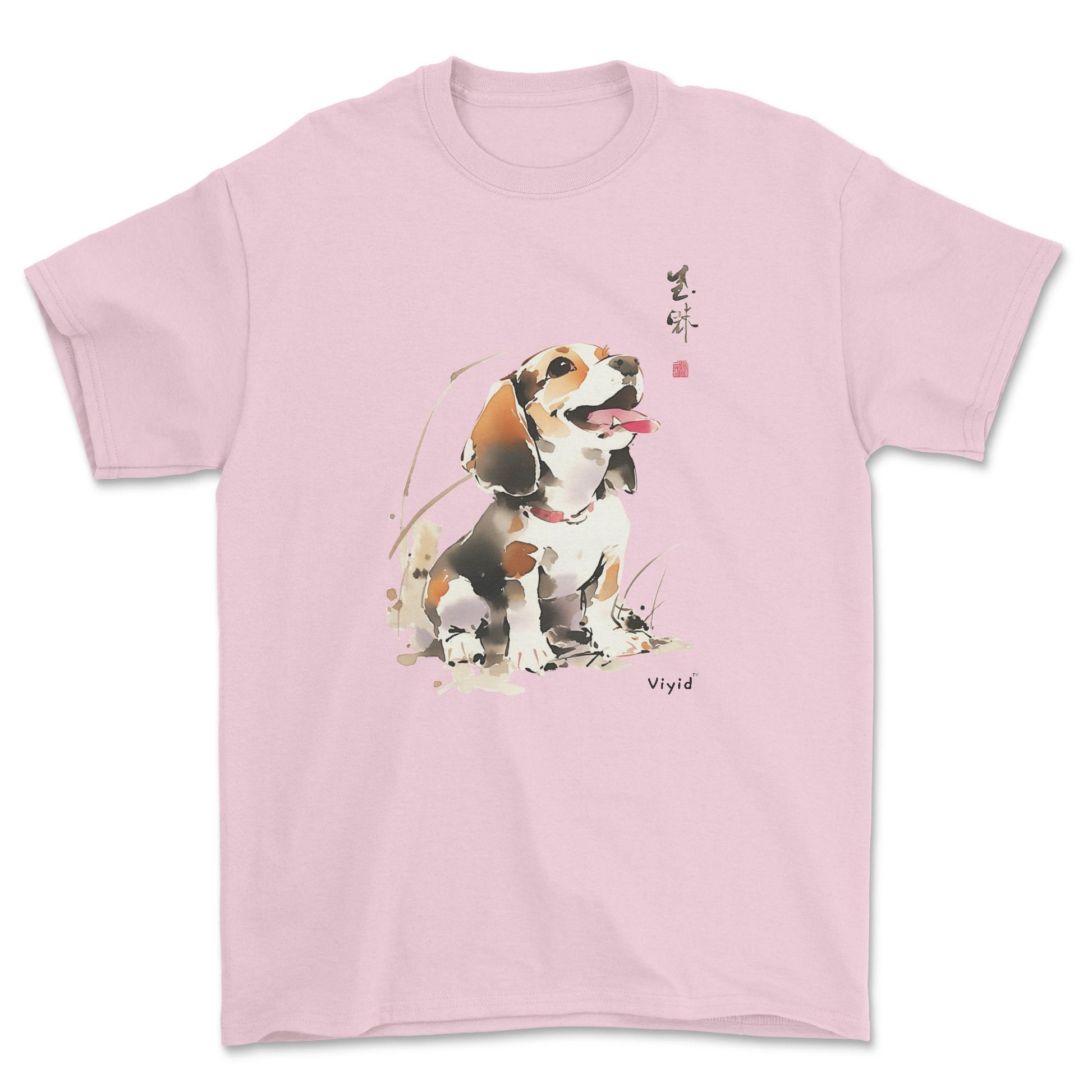 a cute beagle Chinese painting style adult t-shirt light pink