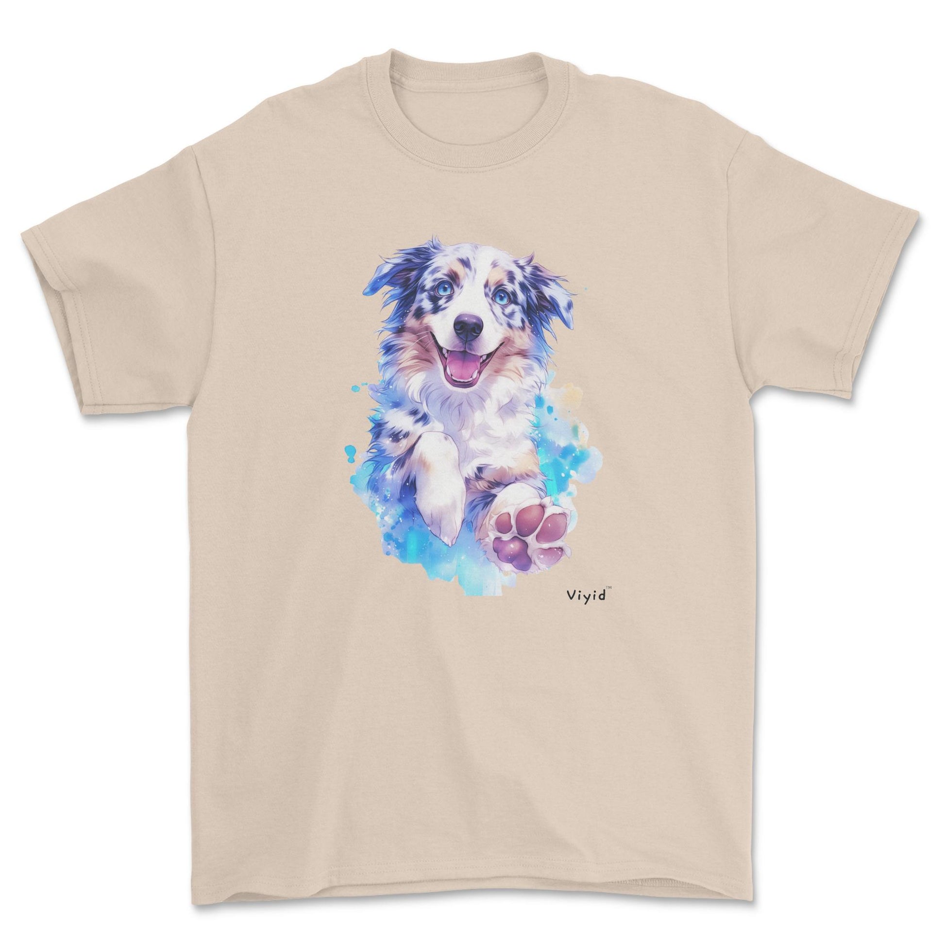 watercolor Australian Shepherd adult t-shirt sand