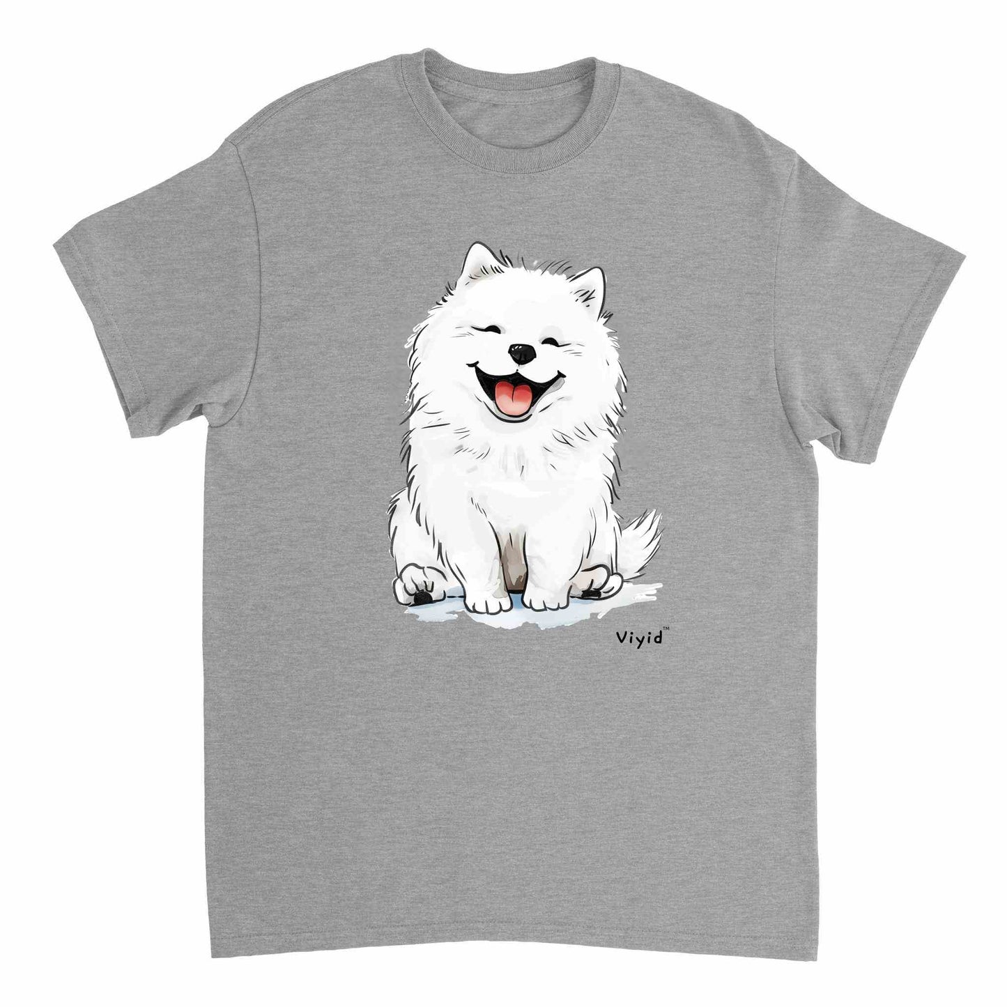 smiling samoyed dog adult t-shirt sports grey