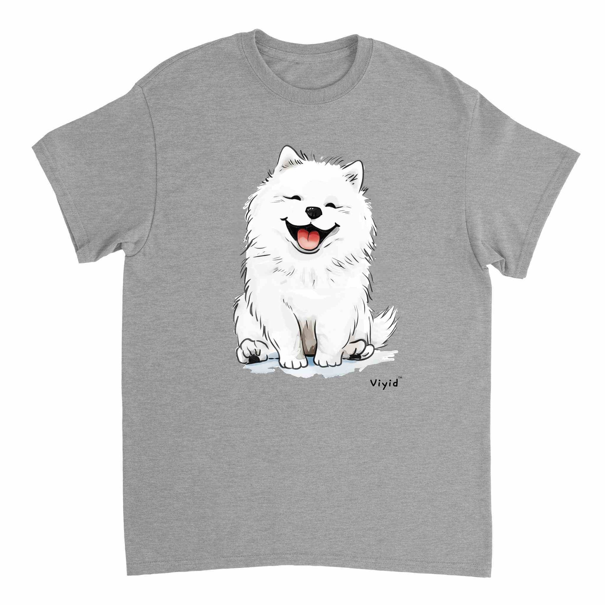 smiling samoyed dog adult t-shirt sports grey