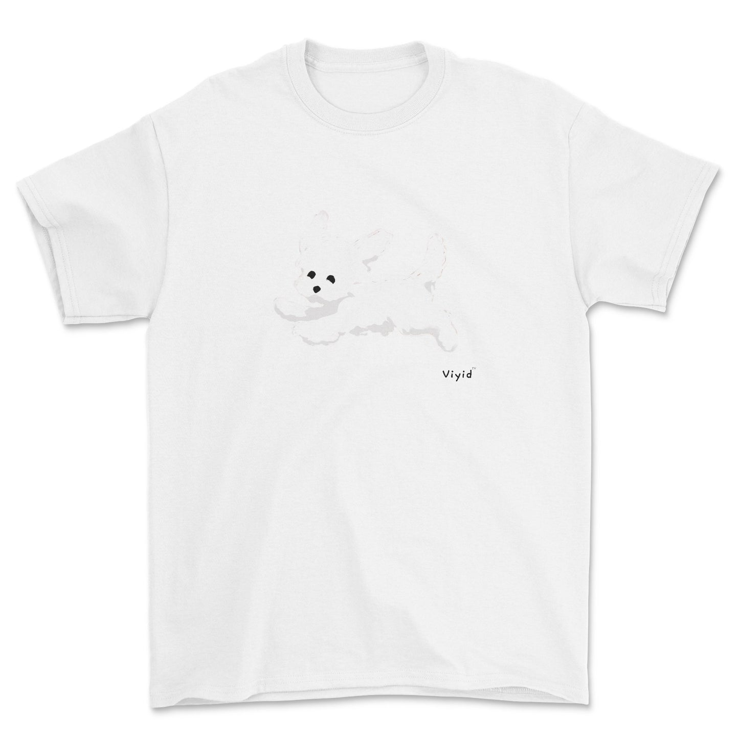 a running white Yorkie adult t-shirt white