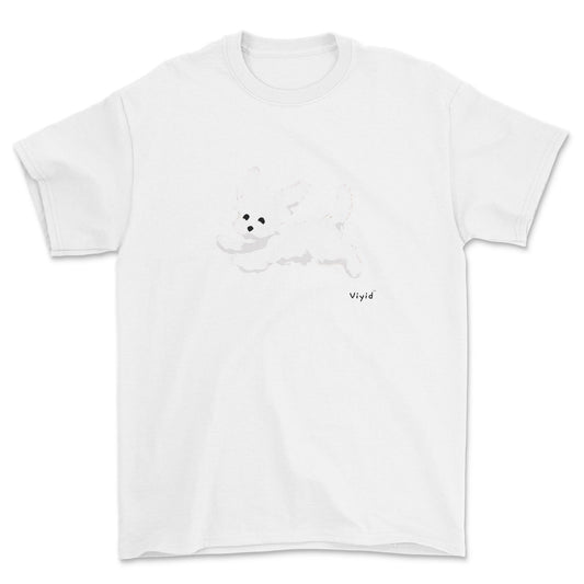 a running white Yorkie adult t-shirt white