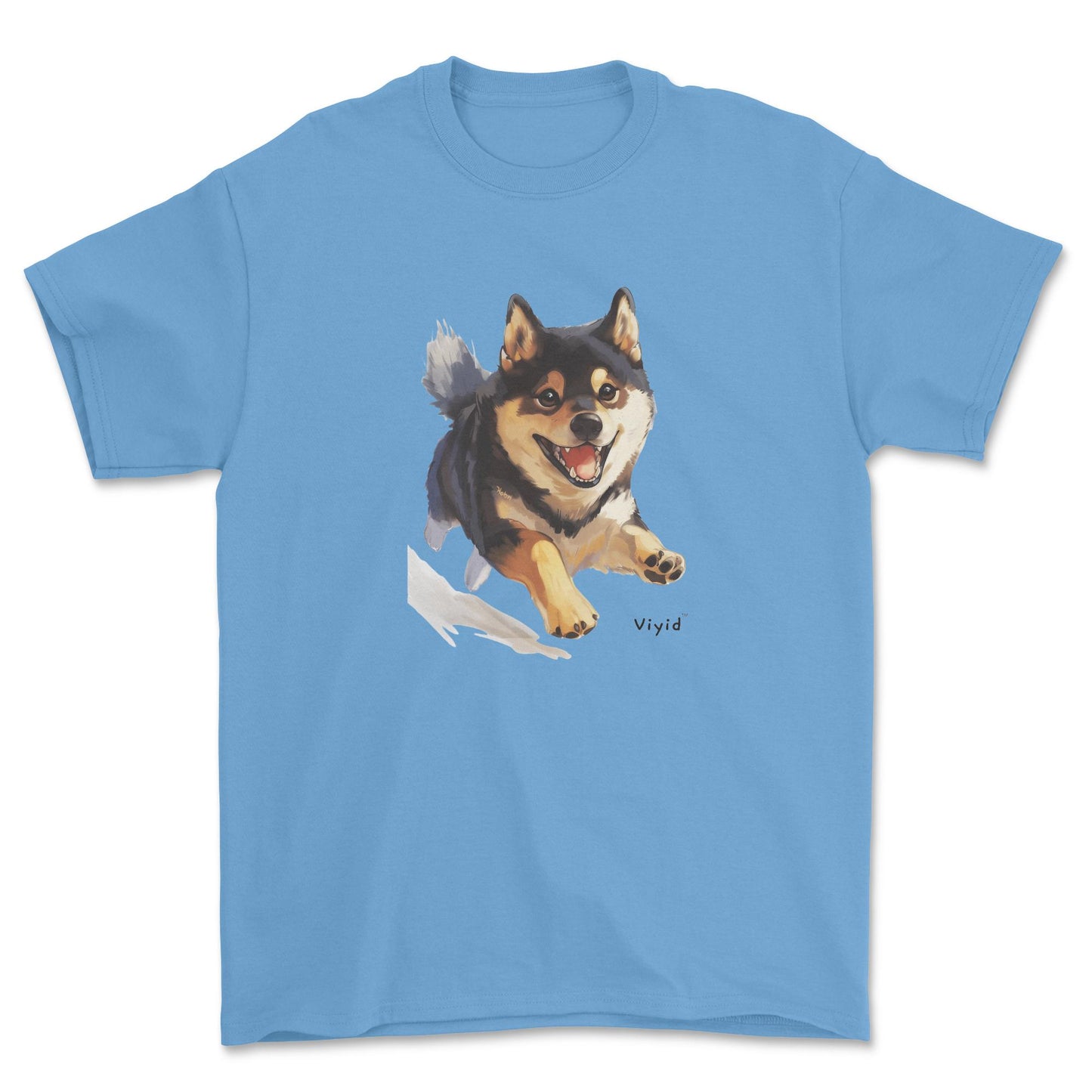 black and tan Shiba Inu youth t-shirt carolina blue