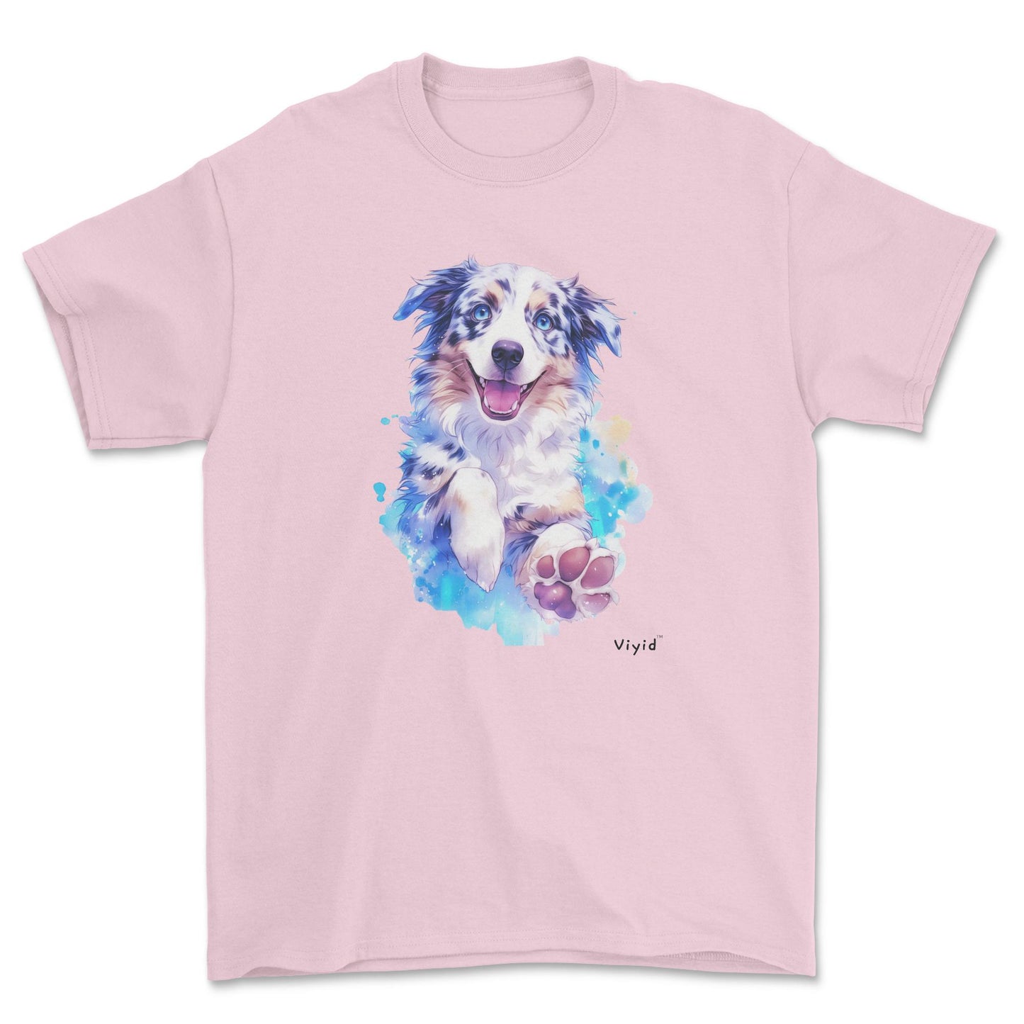 watercolor Australian Shepherd adult t-shirt light pink