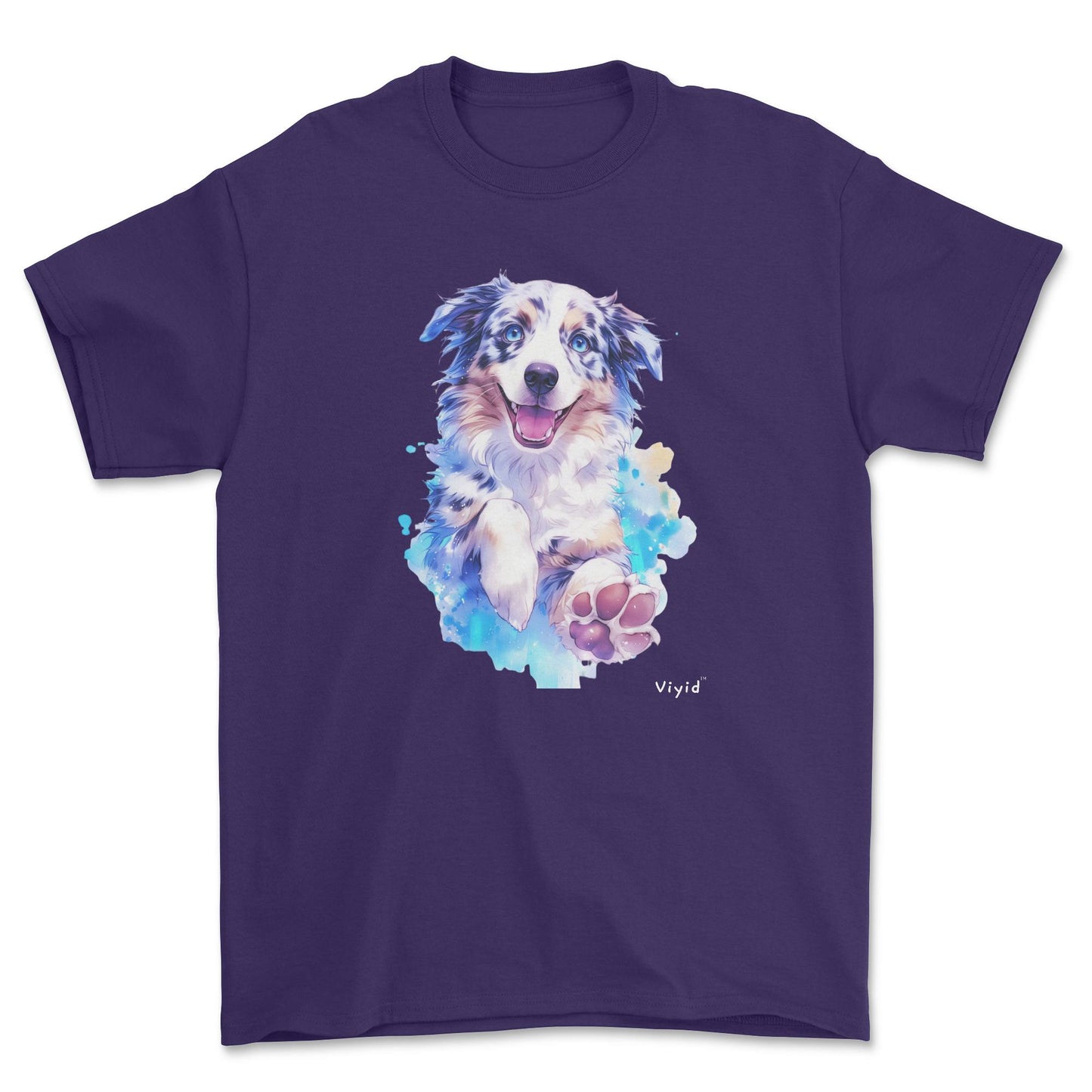 watercolor Australian Shepherd adult t-shirt purple