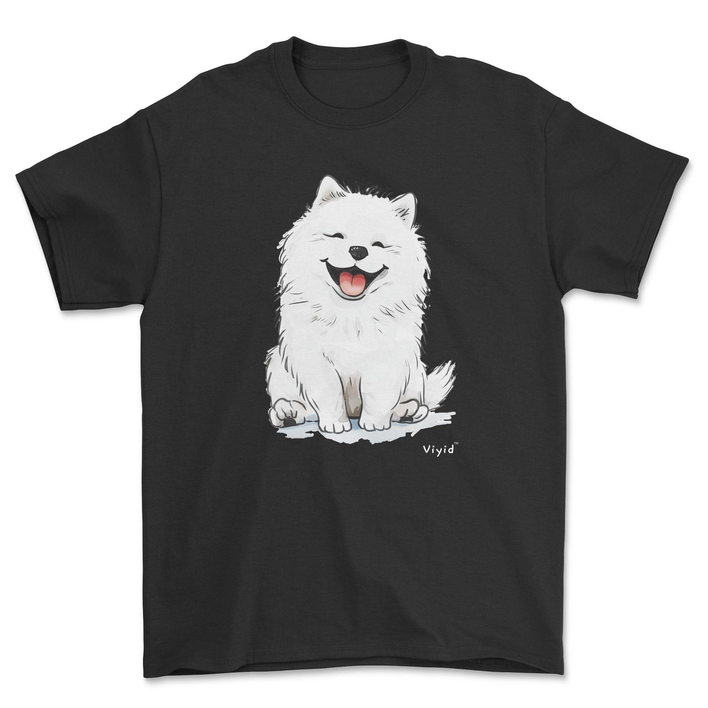 smiling samoyed dog adult t-shirt black