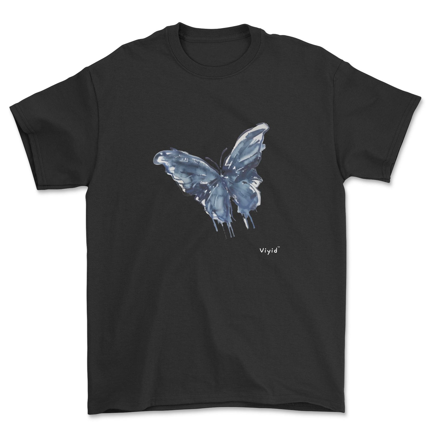 blue ink butterfly youth t-shirt black