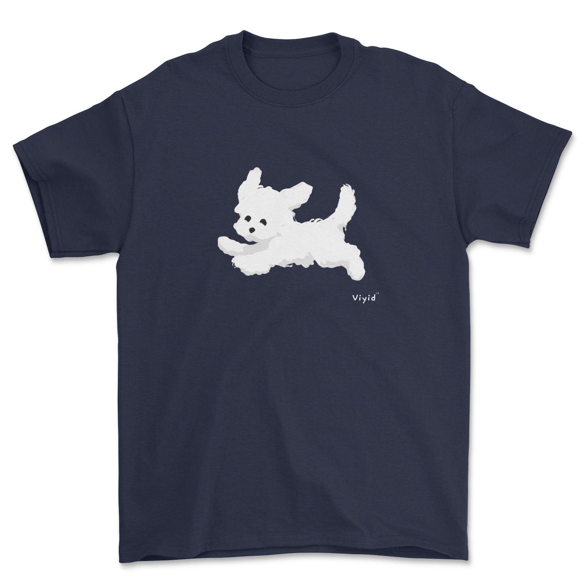 a running white Yorkie youth t-shirt navy