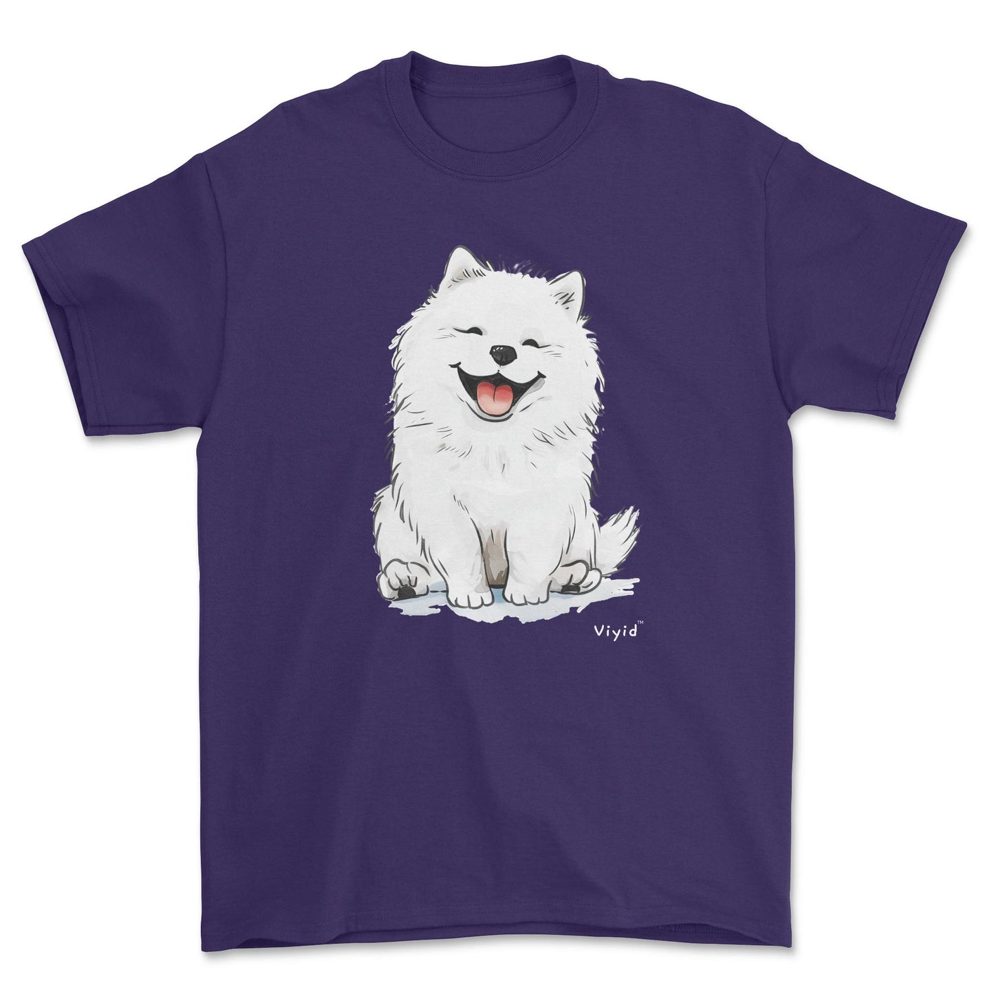 smiling samoyed dog adult t-shirt purple