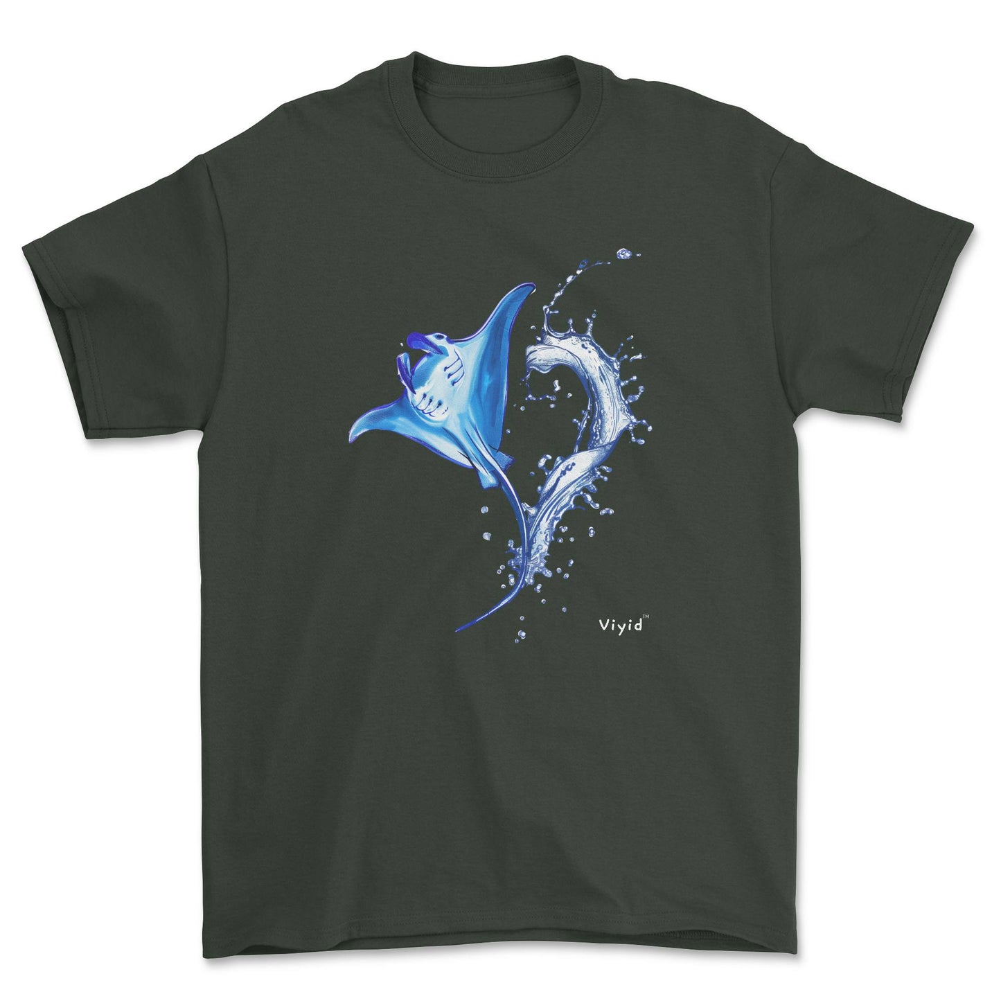 water splashing manta youth t-shirt forest green