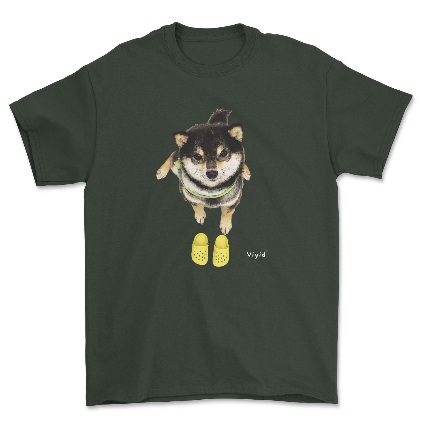 Welcome home Shiba Inu with crocs adult t-shirt forest green.