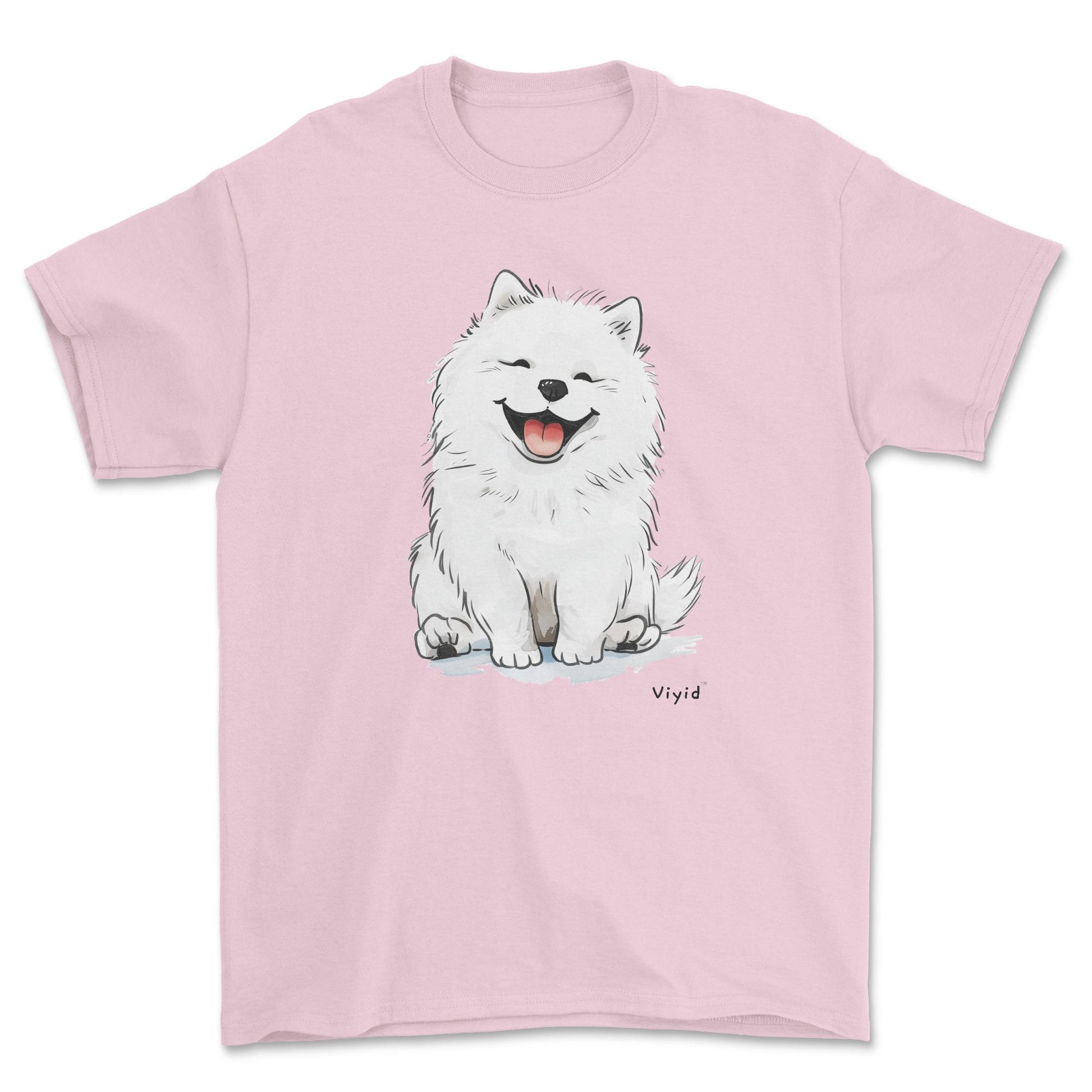 smiling samoyed dog adult t-shirt light pink