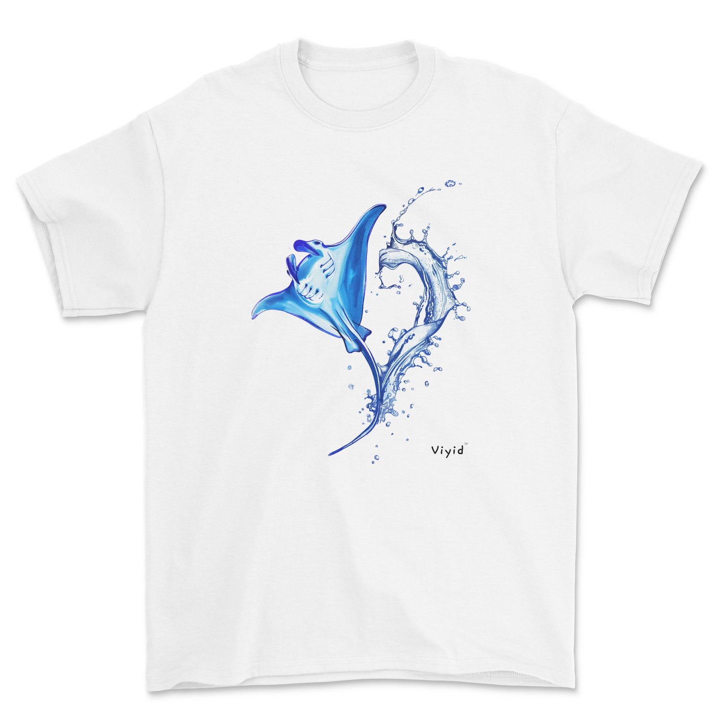 water splashing manta youth t-shirt white