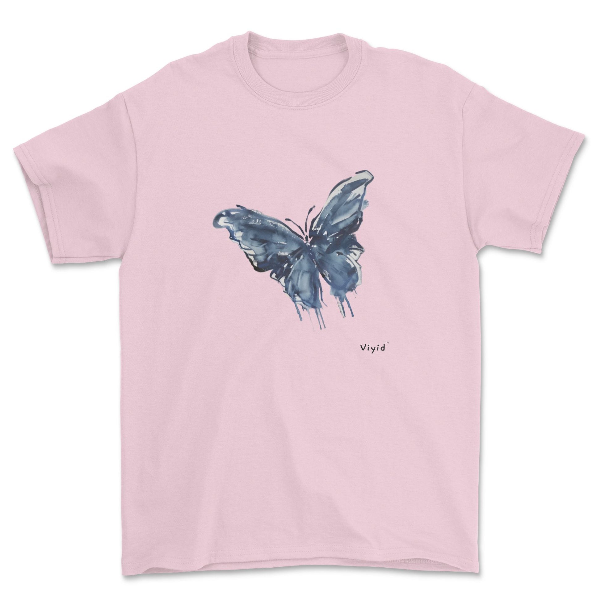 blue ink butterfly youth t-shirt light pink