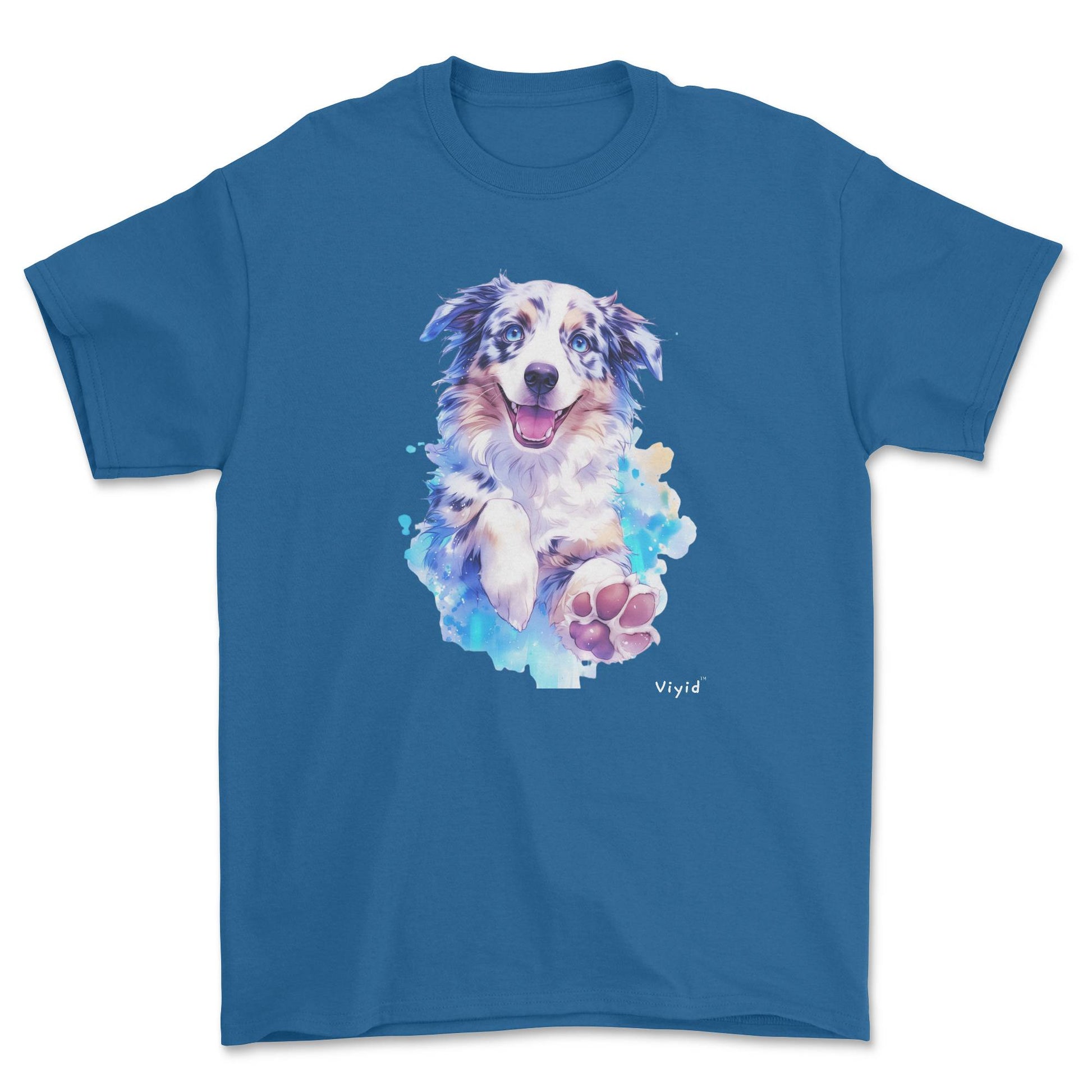 watercolor Australian Shepherd adult t-shirt royal