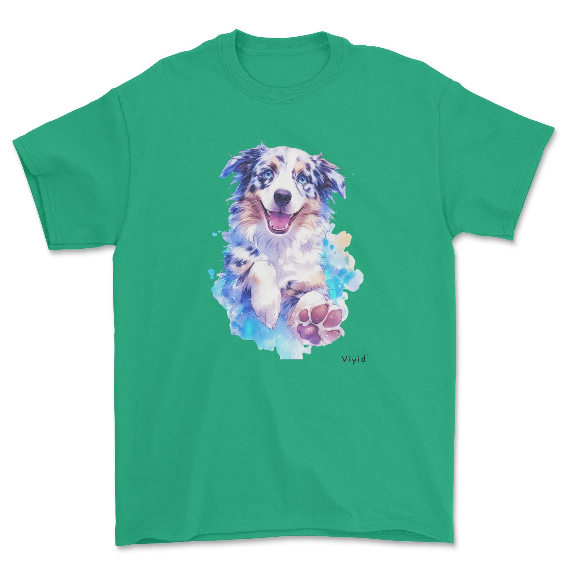 watercolor Australian Shepherd adult t-shirt irish green