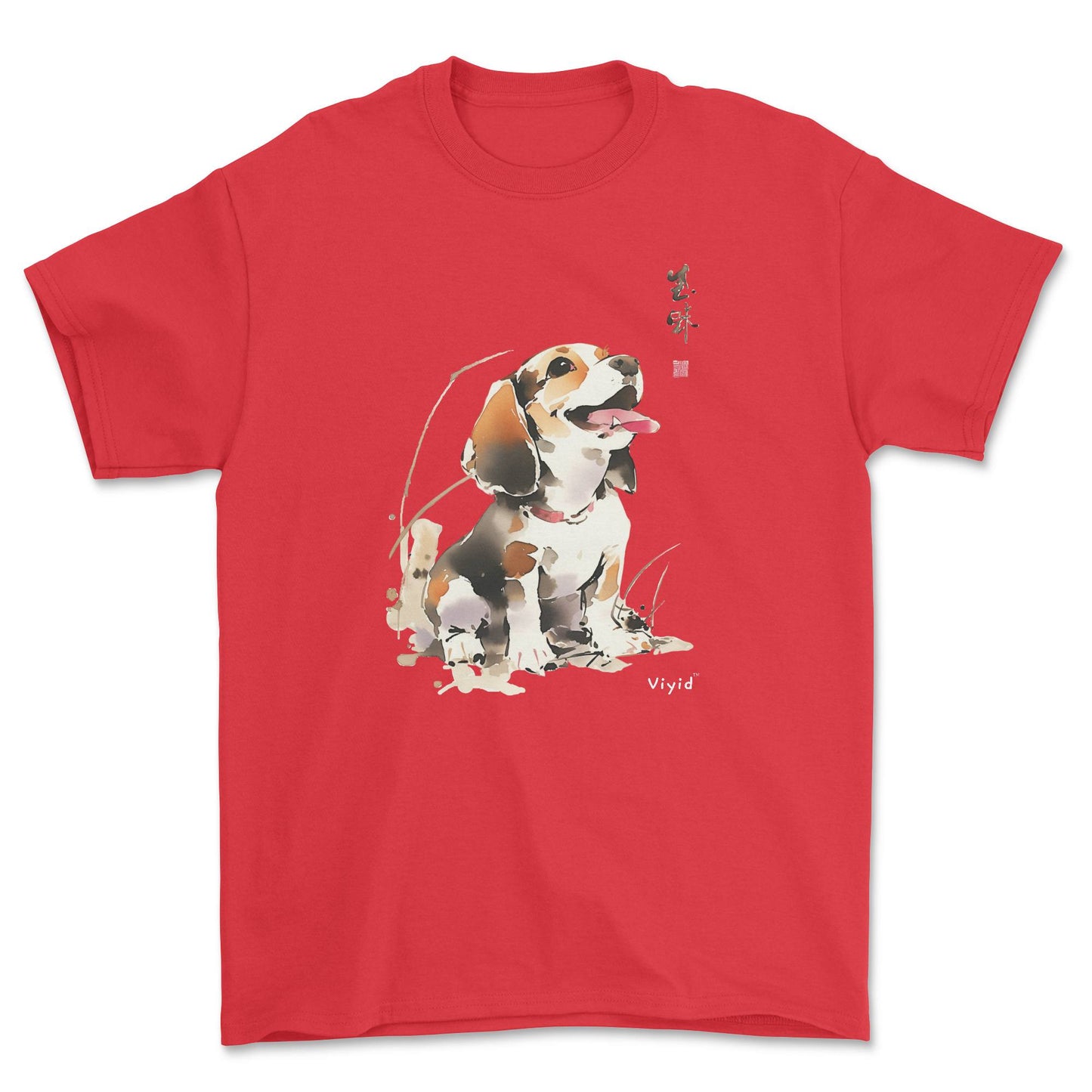 a cute beagle Chinese painting style adult t-shirt red