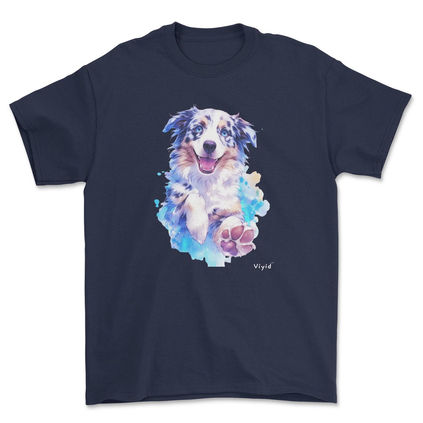 watercolor Australian Shepherd adult t-shirt navy