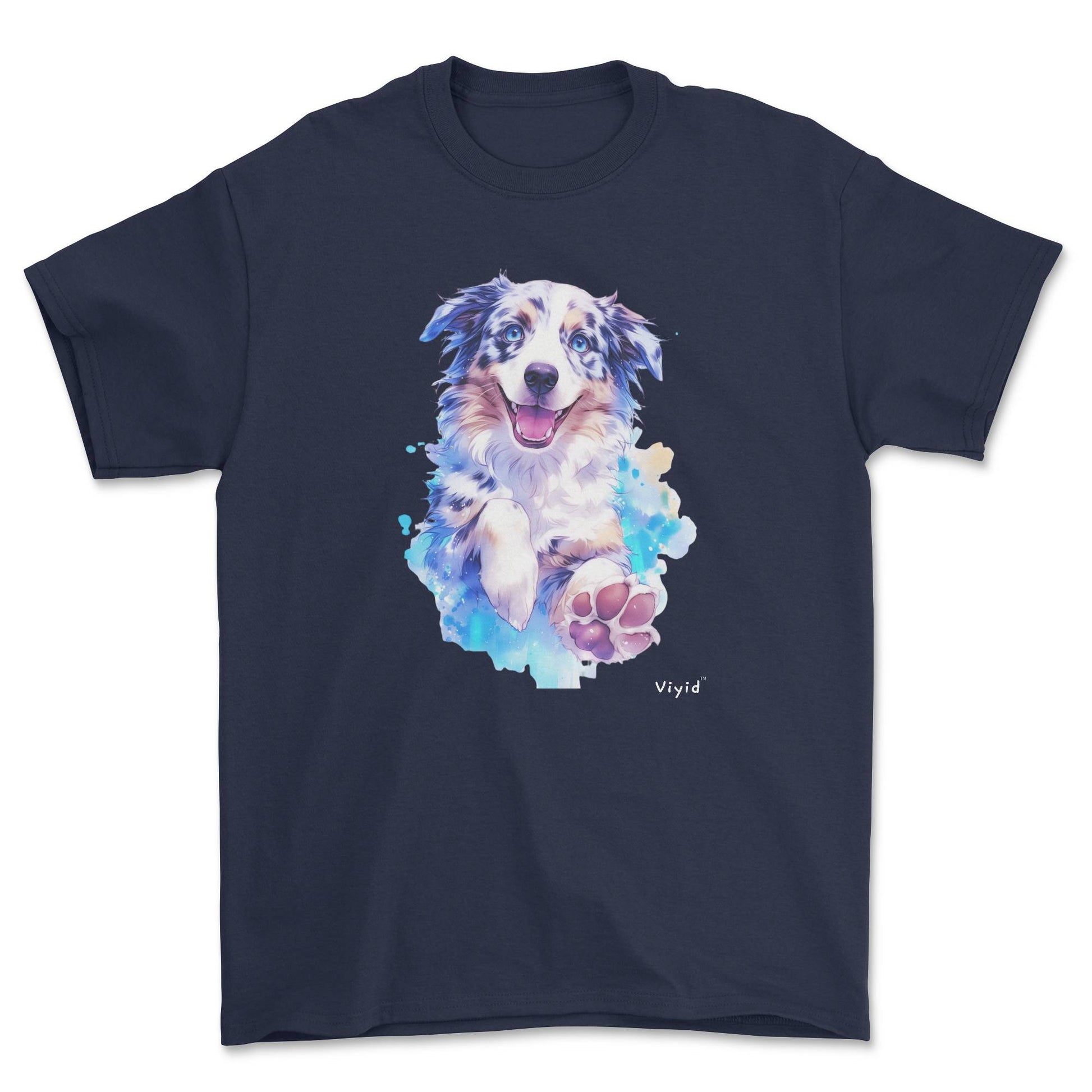 watercolor Australian Shepherd adult t-shirt navy