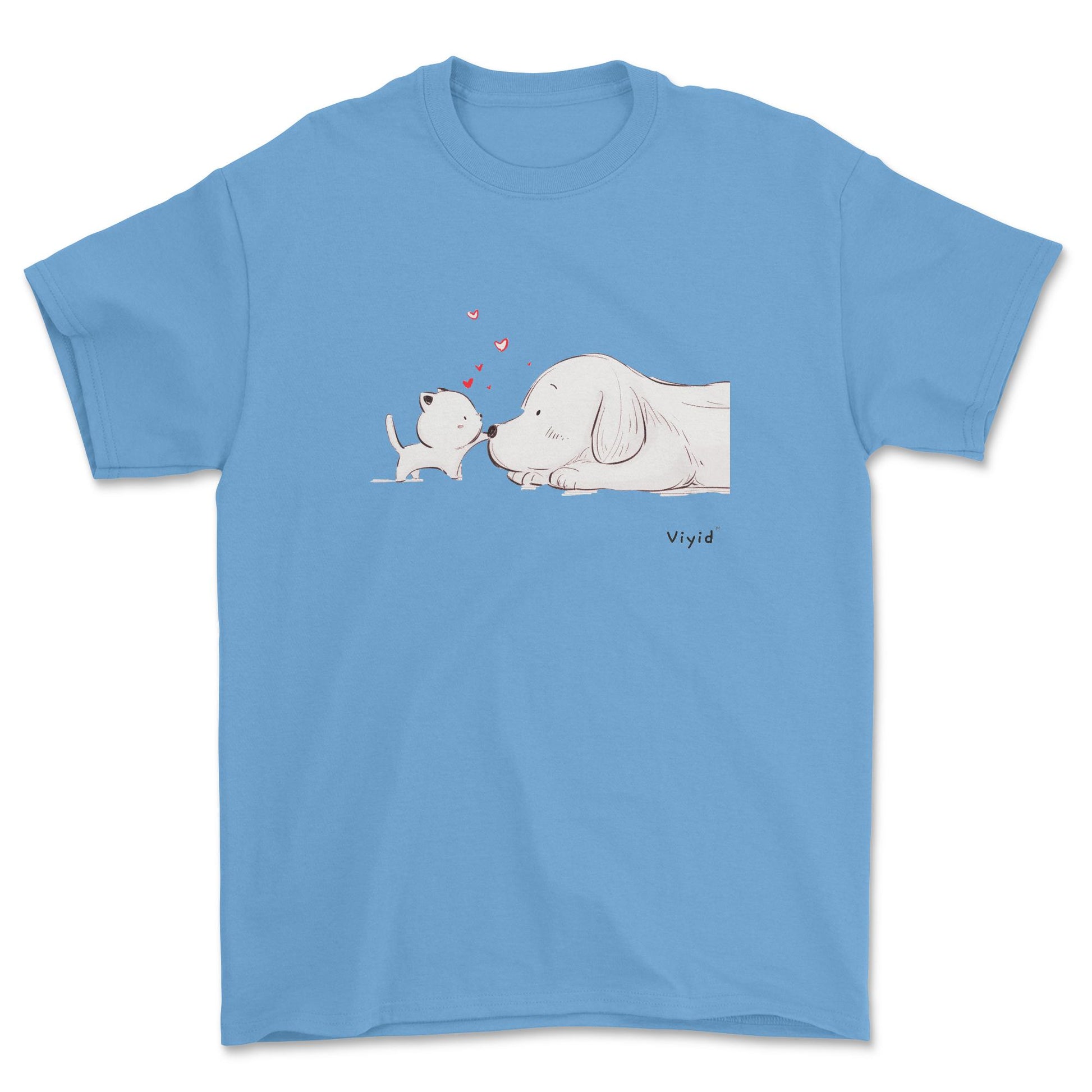 a kitty touching a puppy's nose designer adult t-shirt carolina blue