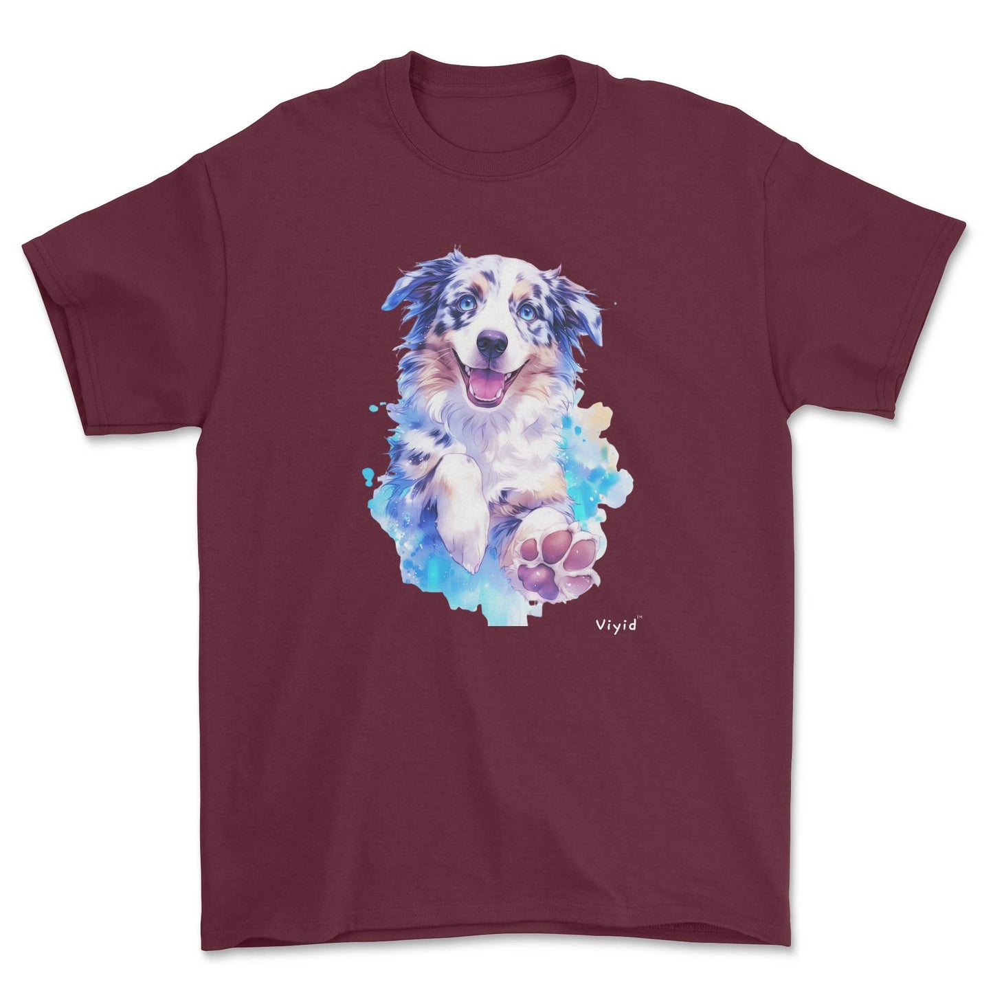 watercolor Australian Shepherd adult t-shirt maroon