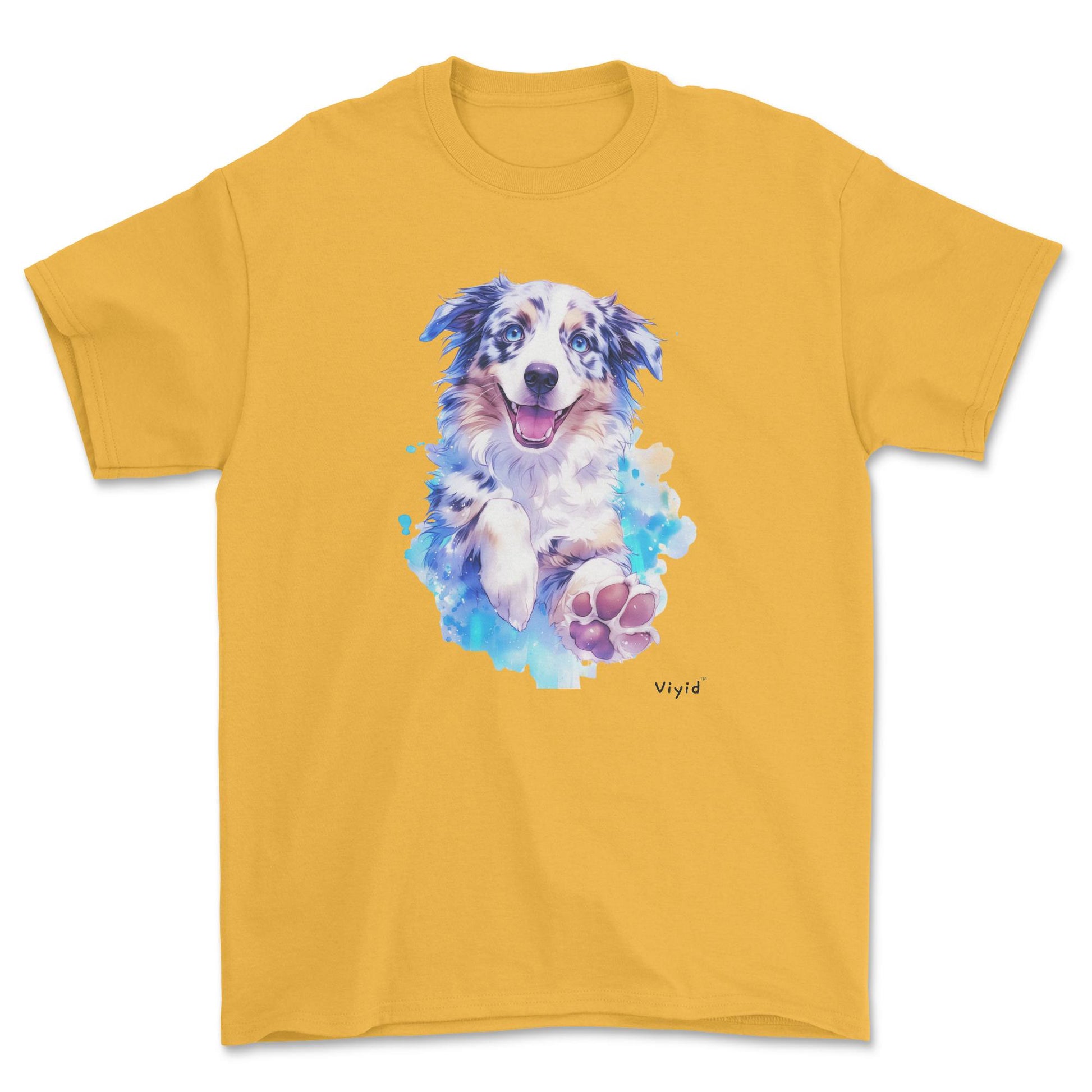 watercolor Australian Shepherd adult t-shirt gold